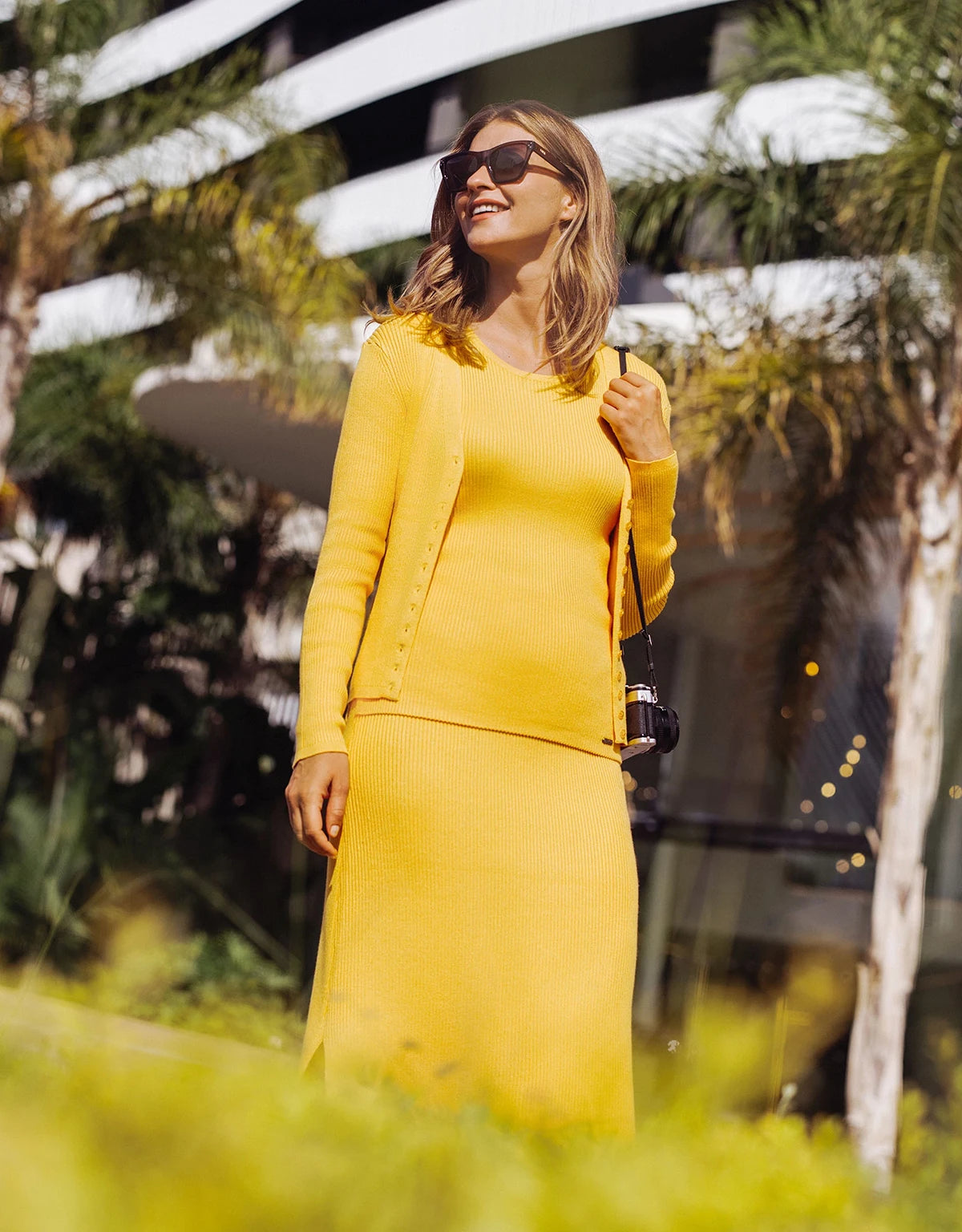 Falda Midi Botones Mostaza - Erepit