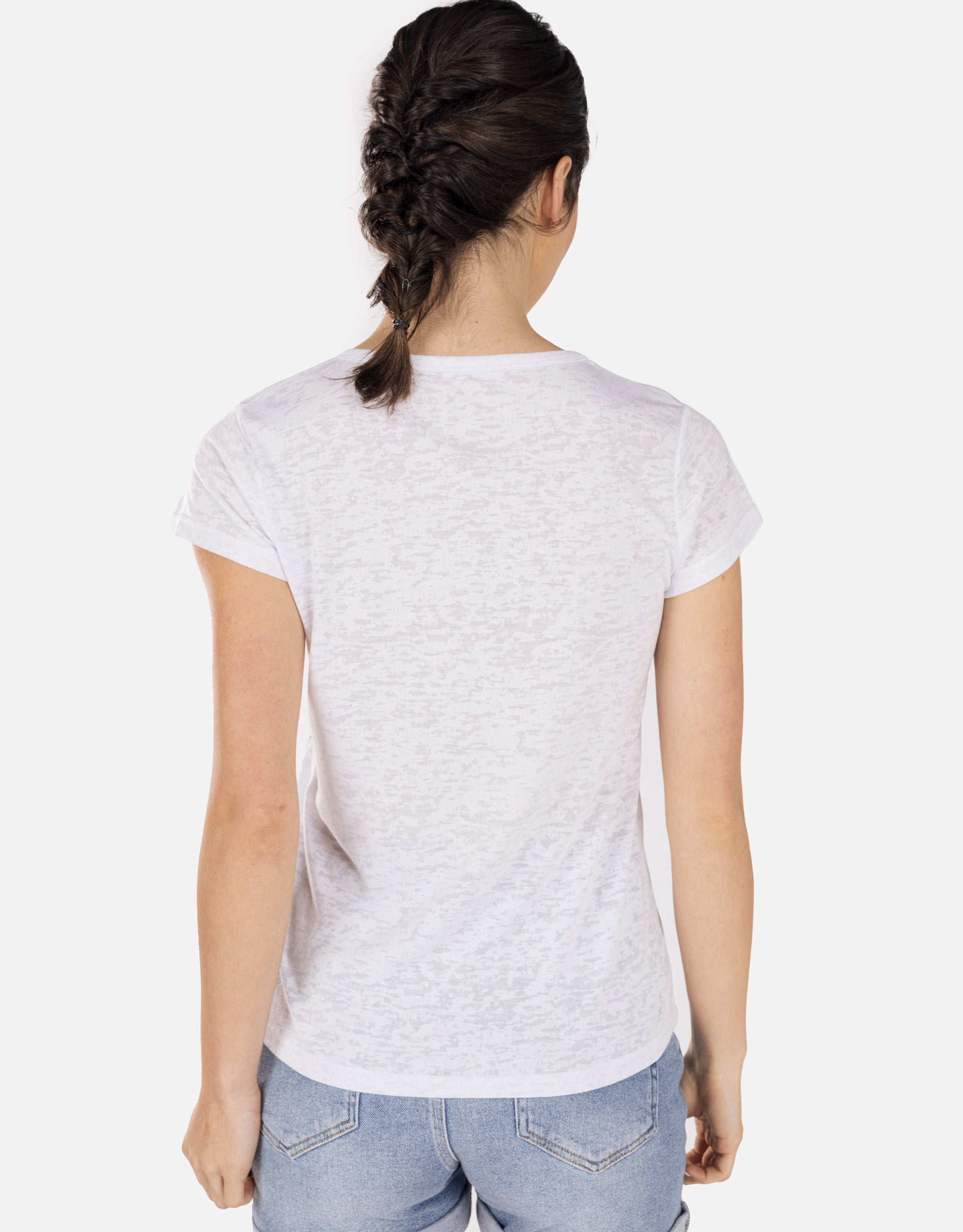 Kurzärmeliges T-Shirt mit Strasssteinen Weiß - Nanako