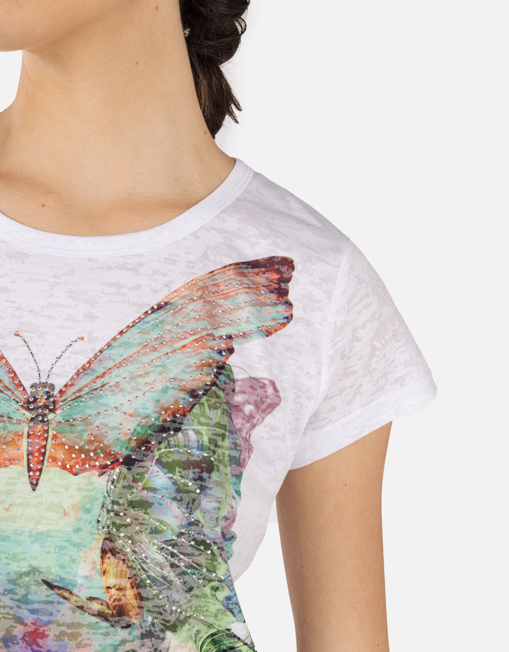 Kurzärmeliges T-Shirt mit Strasssteinen Weiß - Nanako