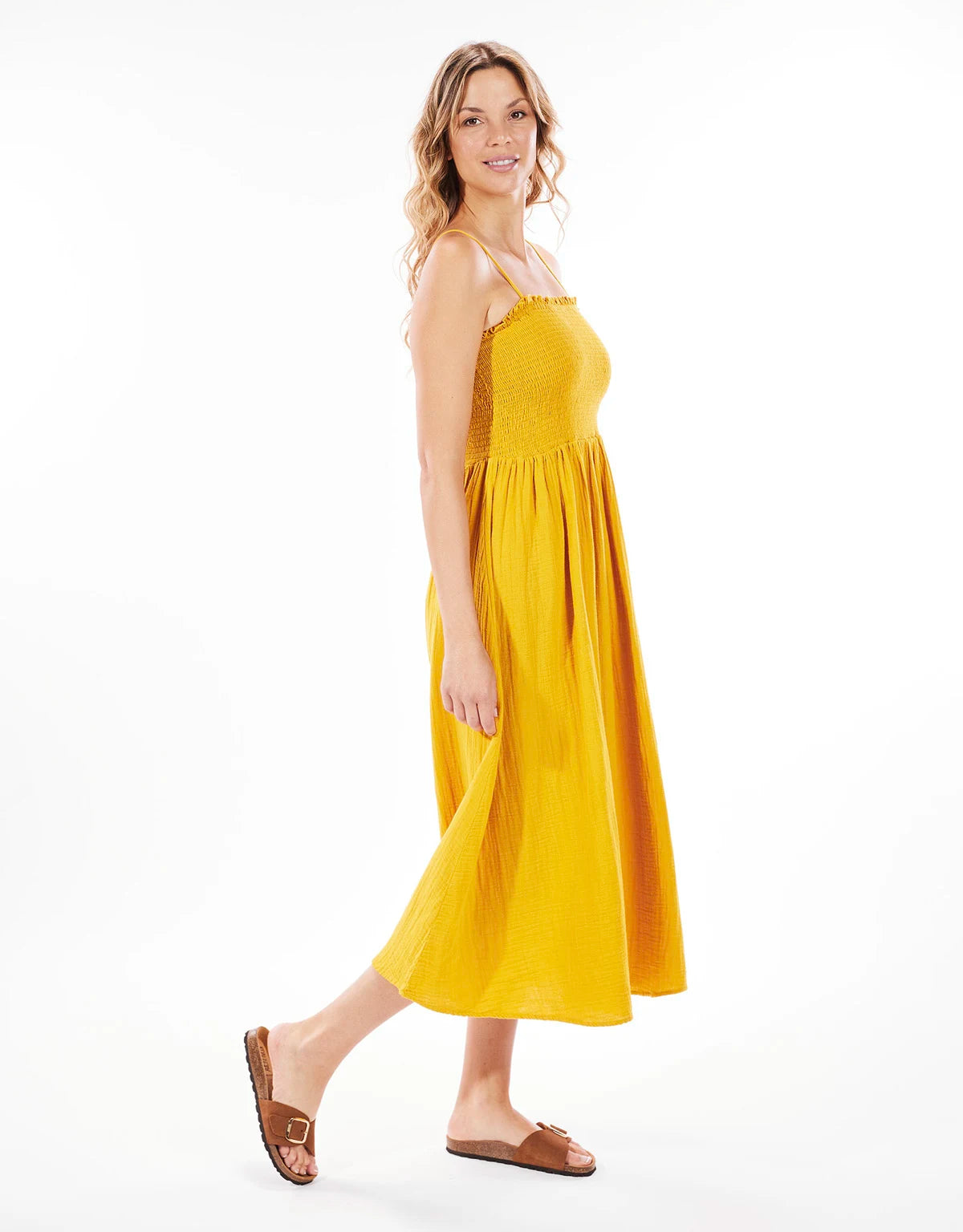 Mustard Cotton Long Dress - Bibin
