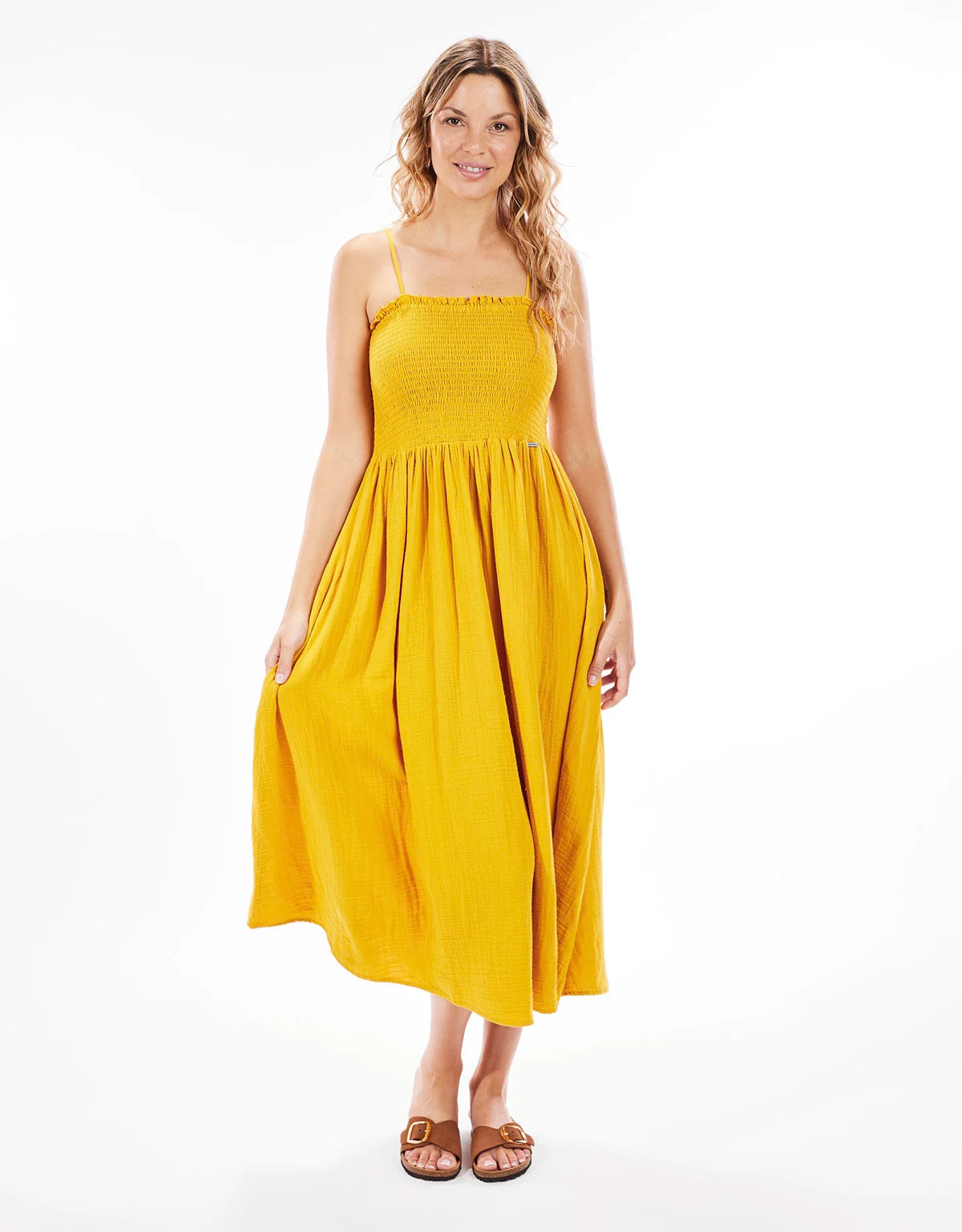 Mustard Cotton Long Dress - Bibin