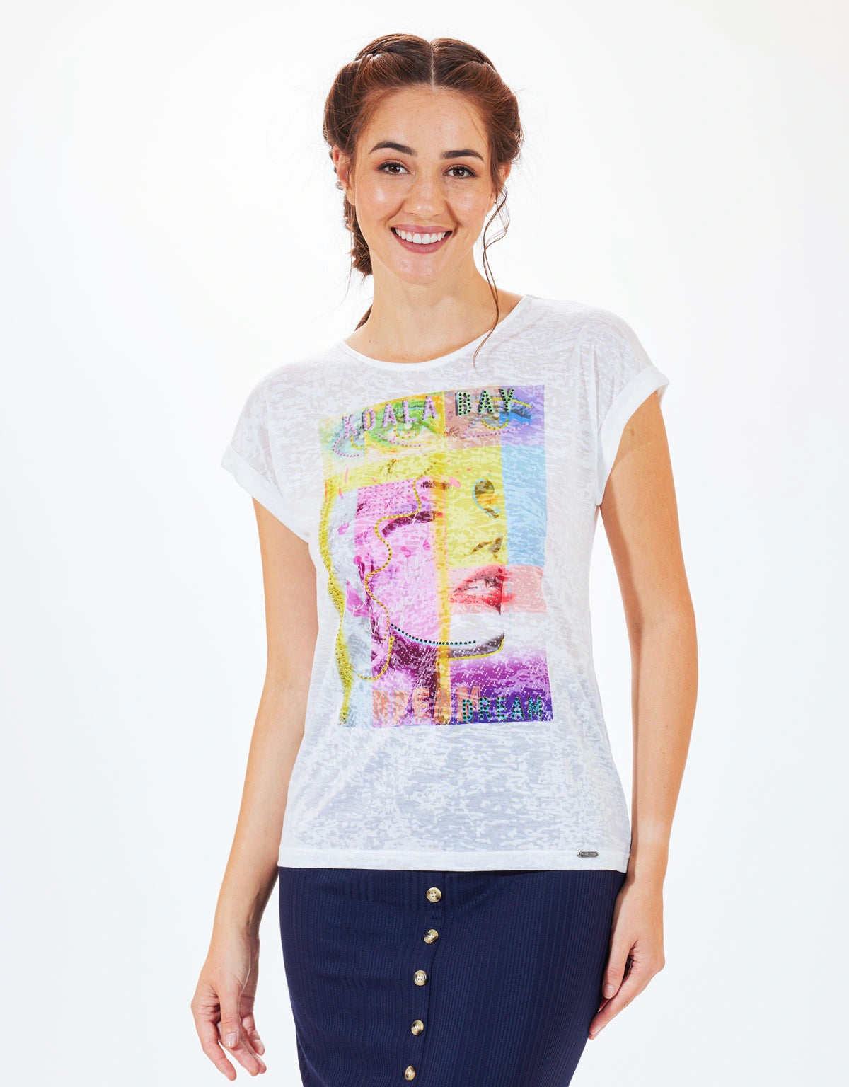 Camiseta Manga Corta con Strass Blanco - Til