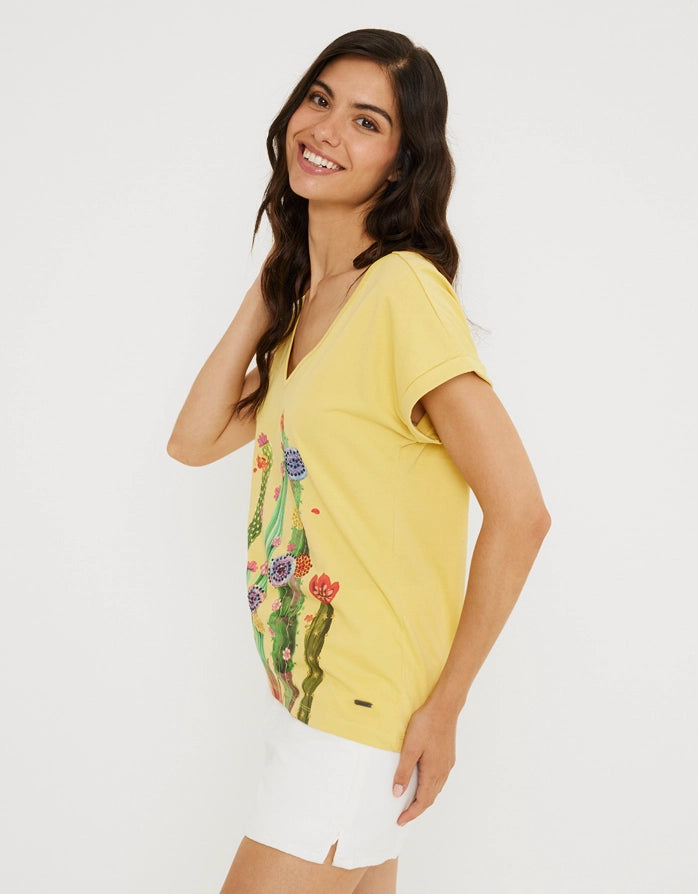 Kurzärmeliges T-Shirt aus Baumwolle Gelb - Peyotec