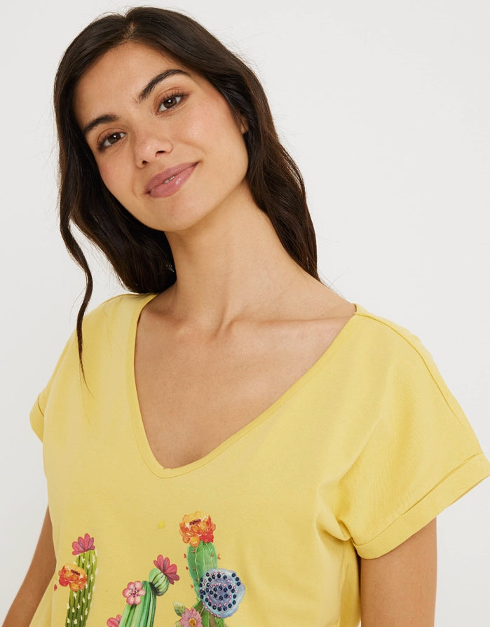 Kurzärmeliges T-Shirt aus Baumwolle Gelb - Peyotec