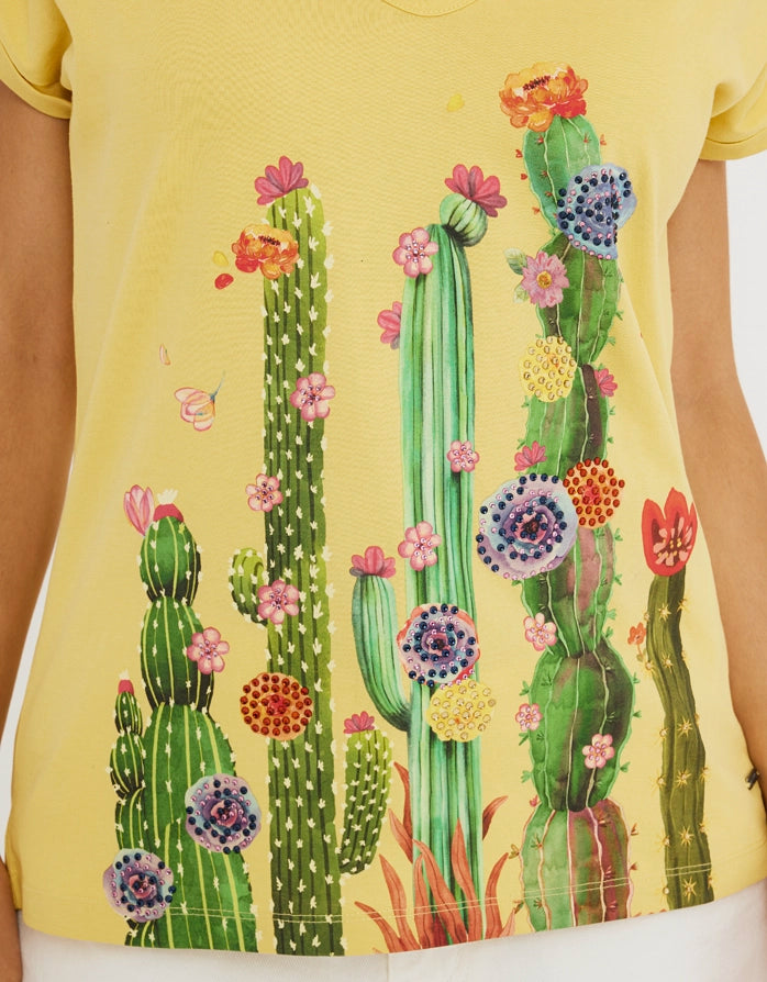 Kurzärmeliges T-Shirt aus Baumwolle Gelb - Peyotec