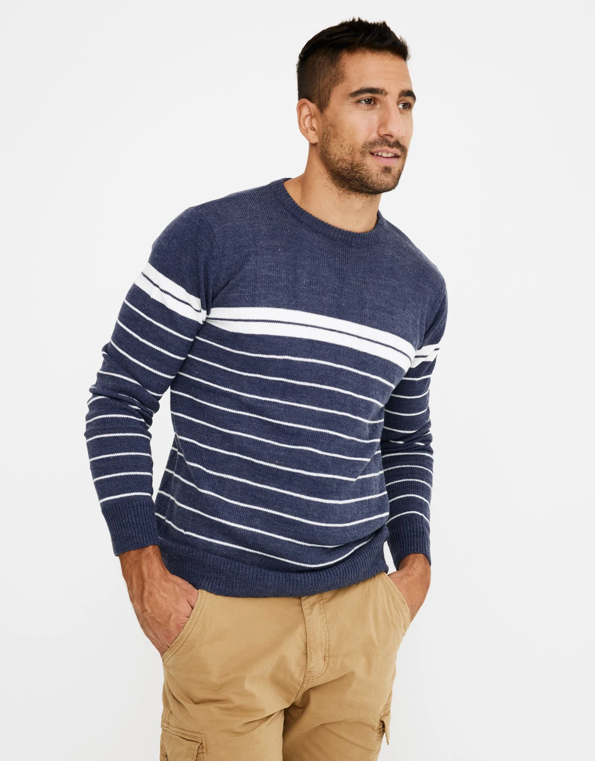 Jersey Manga Larga Rayas Azul Marino