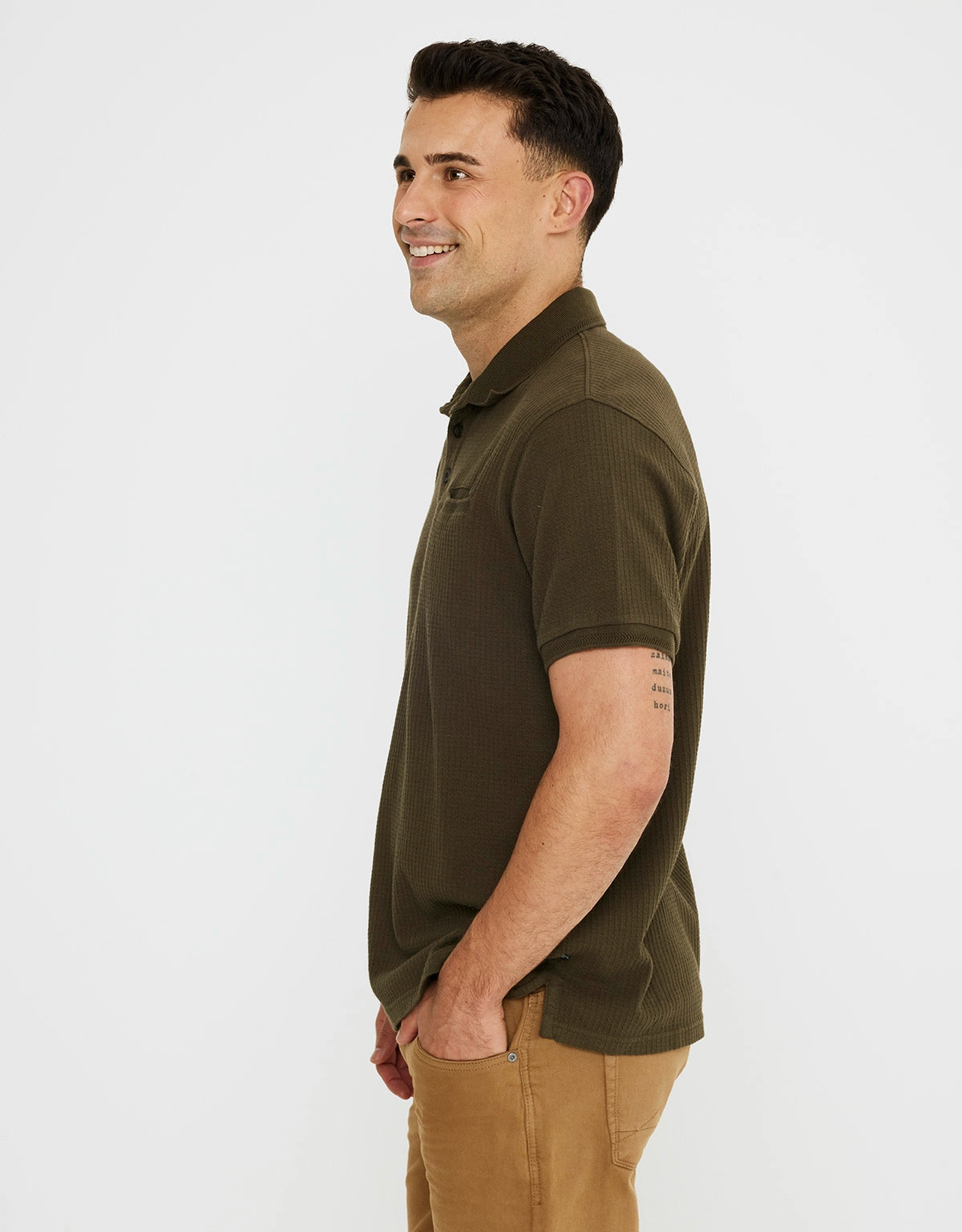 Polo Manga Corta Algodón Caqui - Waffle 3