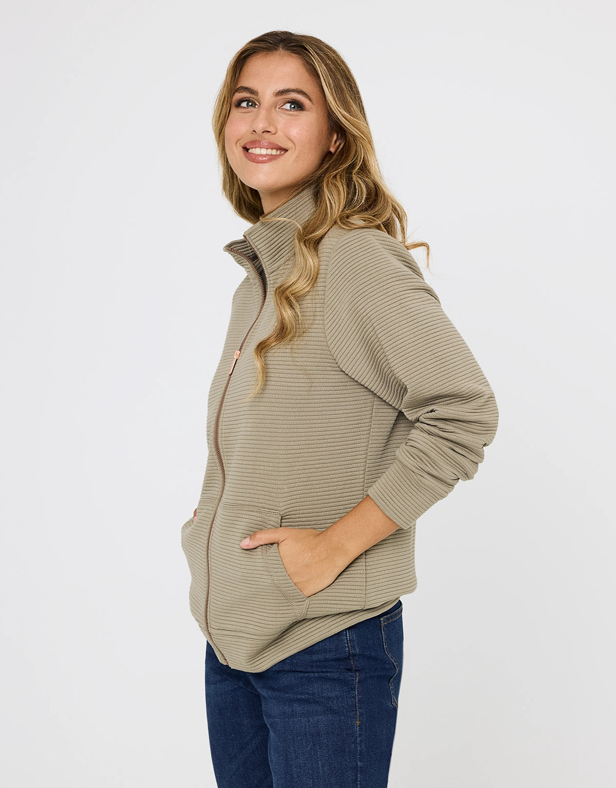 Chaqueta Cremallera Caqui - Tigia