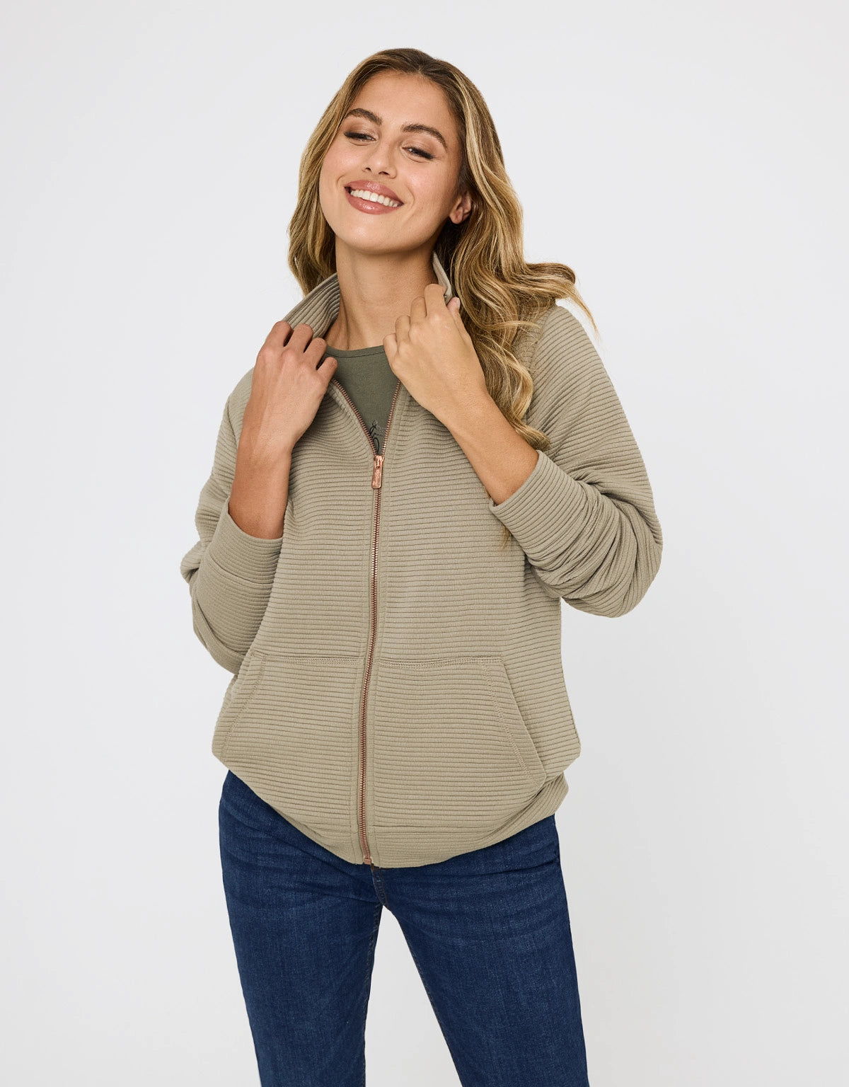 Chaqueta Cremallera Caqui - Tigia