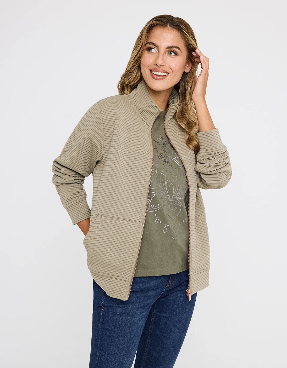 Chaqueta Cremallera Caqui - Tigia