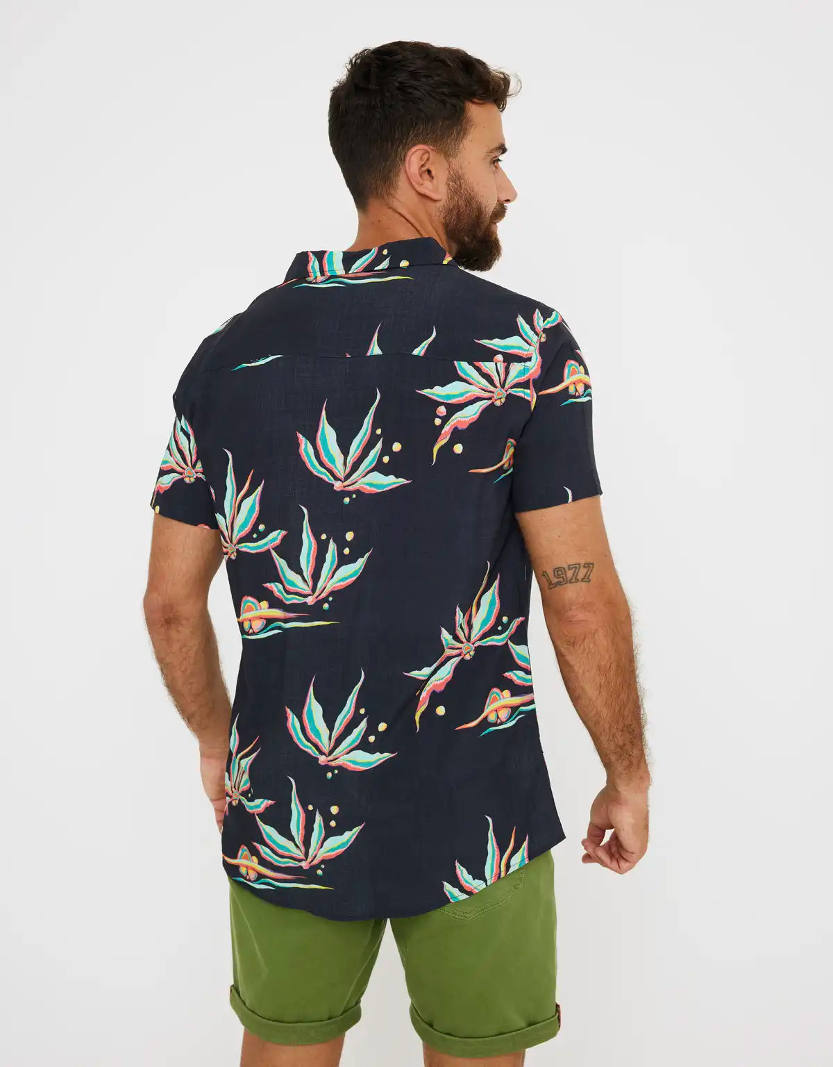 Camisa Manga Corta Tropical Azul Marino - Oxley 2