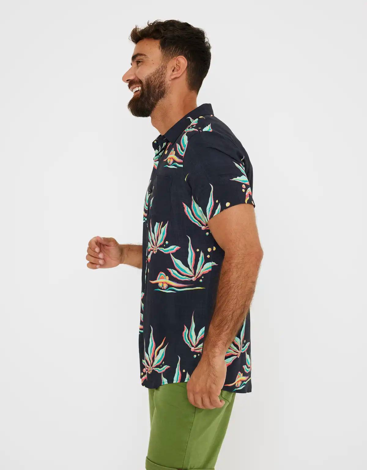 Camisa Manga Corta Tropical Azul Marino - Oxley 3
