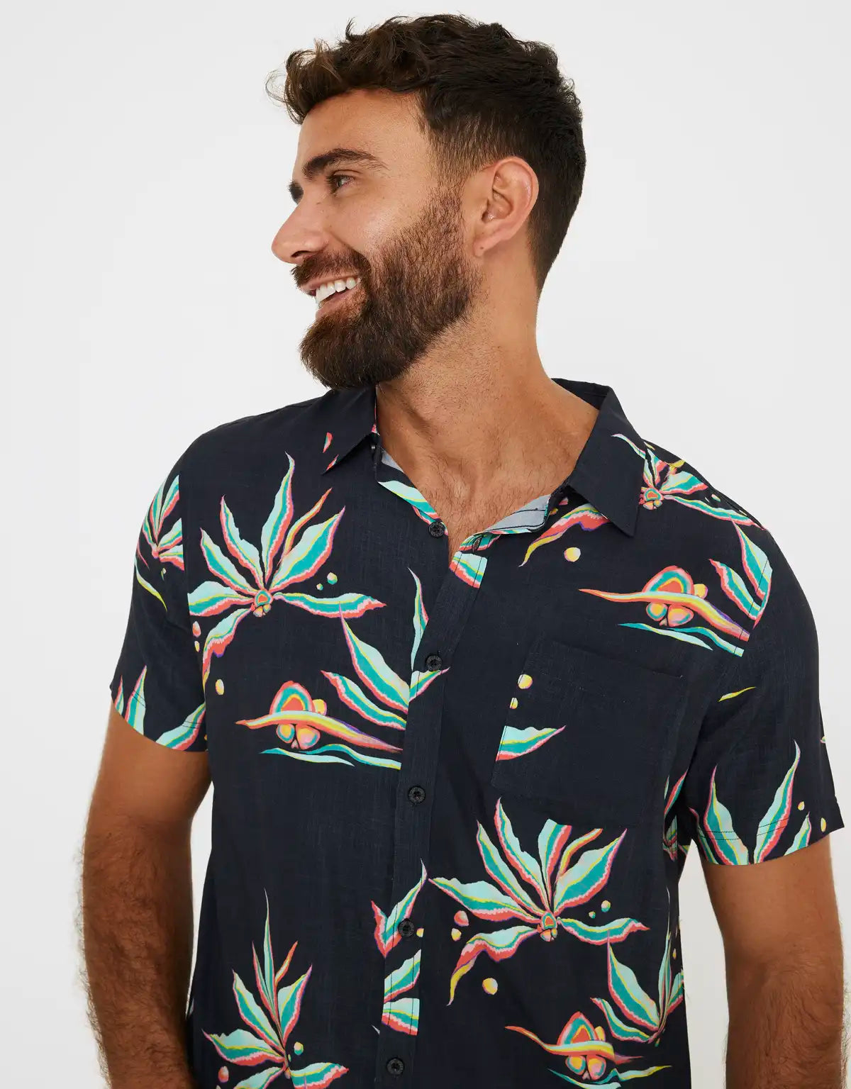 Camisa Manga Corta Tropical Azul Marino - Oxley 4