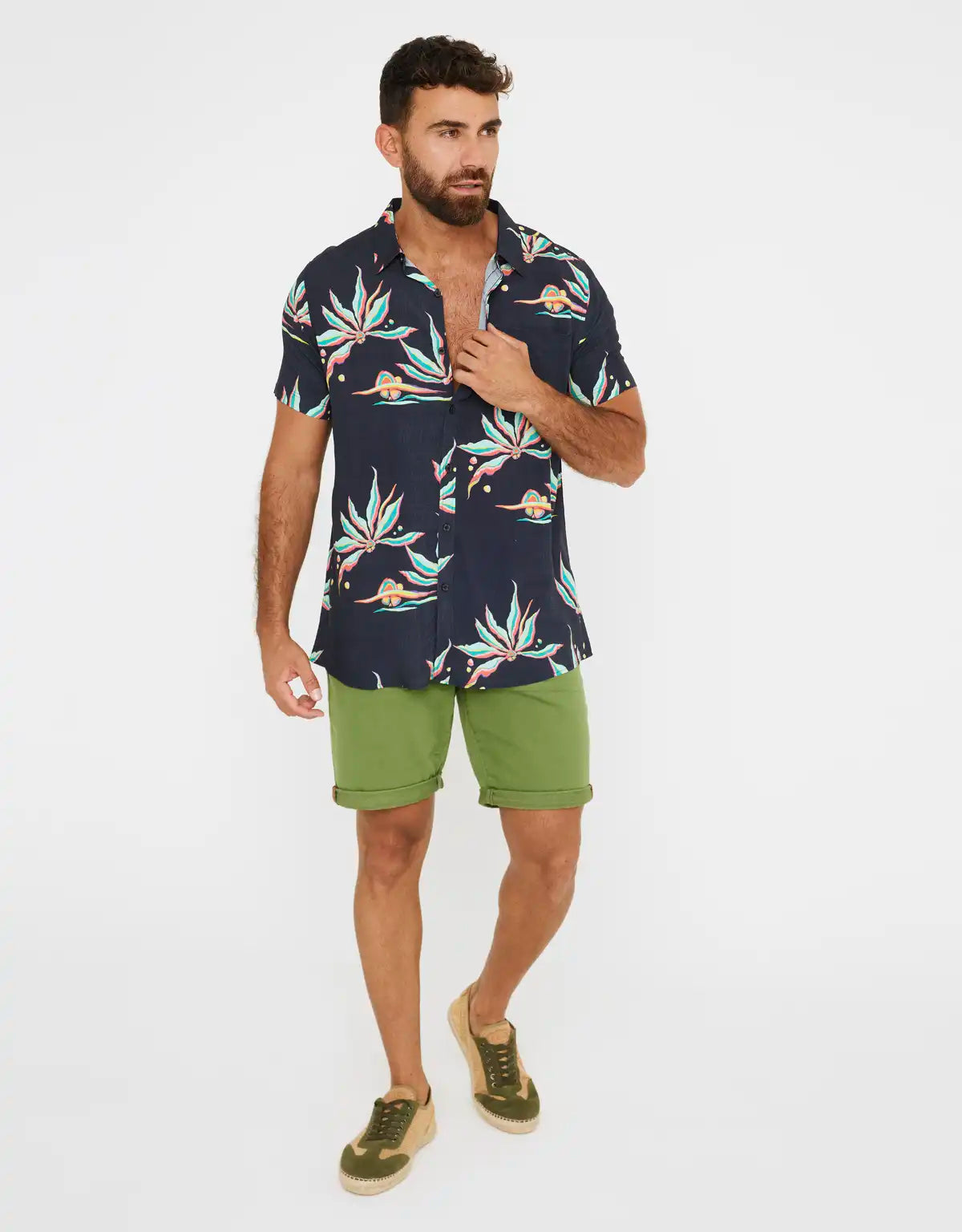 Camisa Manga Corta Tropical Azul Marino - Oxley 5