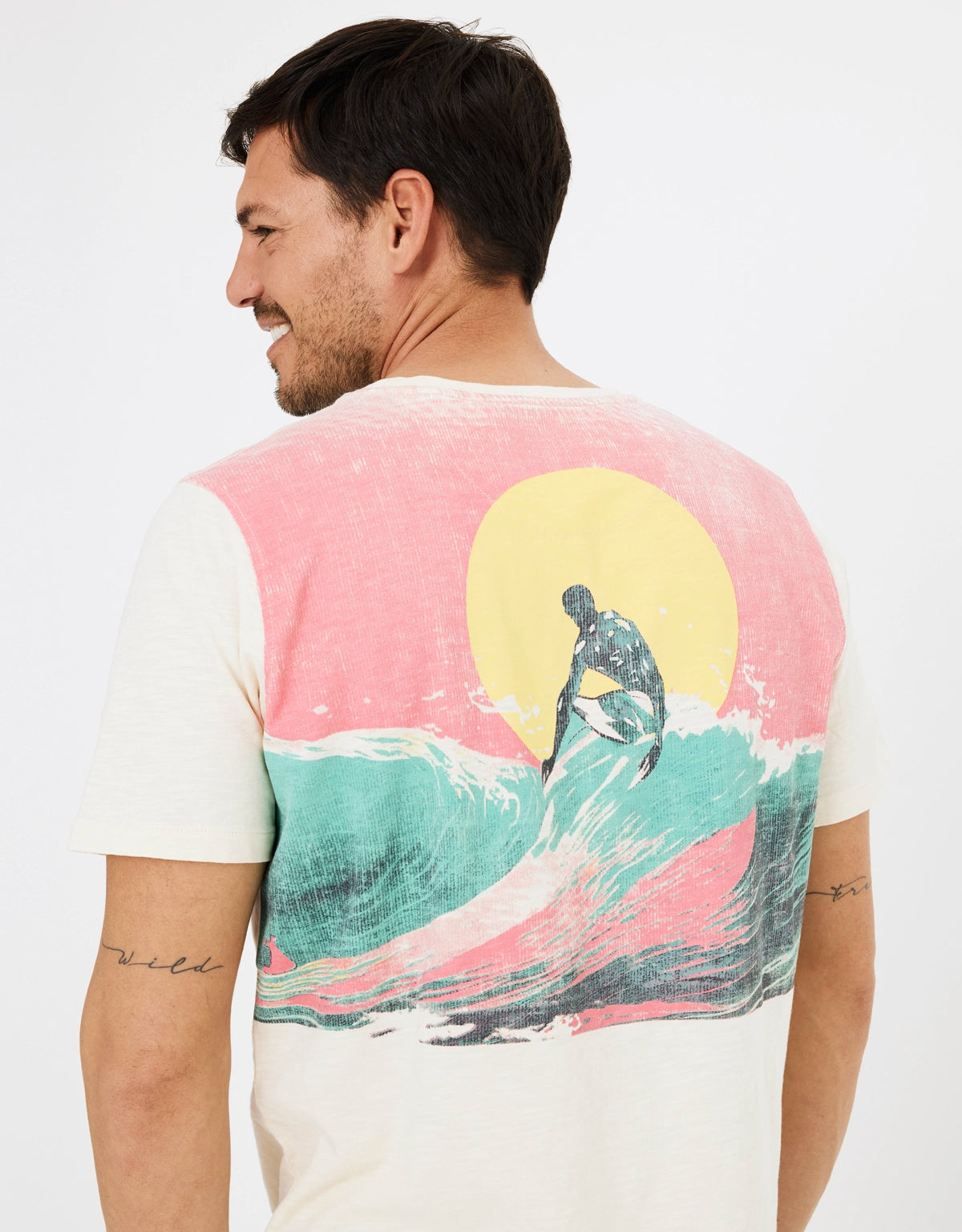 Camiseta beige estampado espalda algodón 5