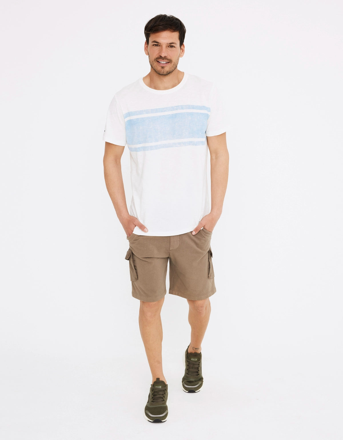 Camiseta blanca estampado rayas algodón 6