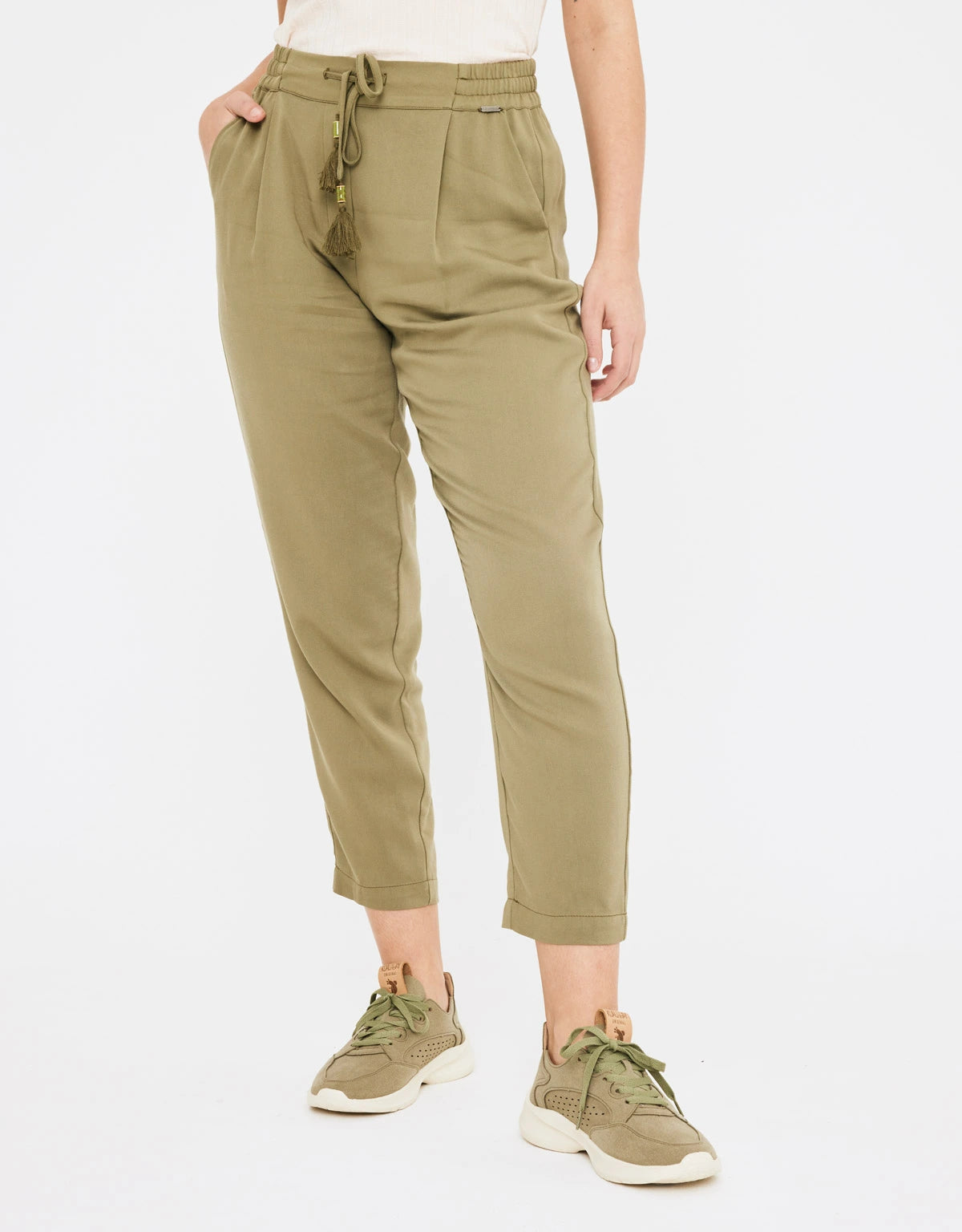 Pantalón largo cropped caqui