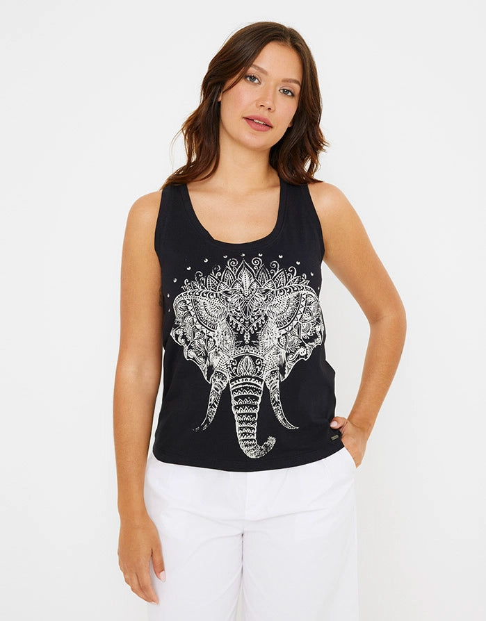 Camiseta Tirantes Estampada Negro - Alcorisa