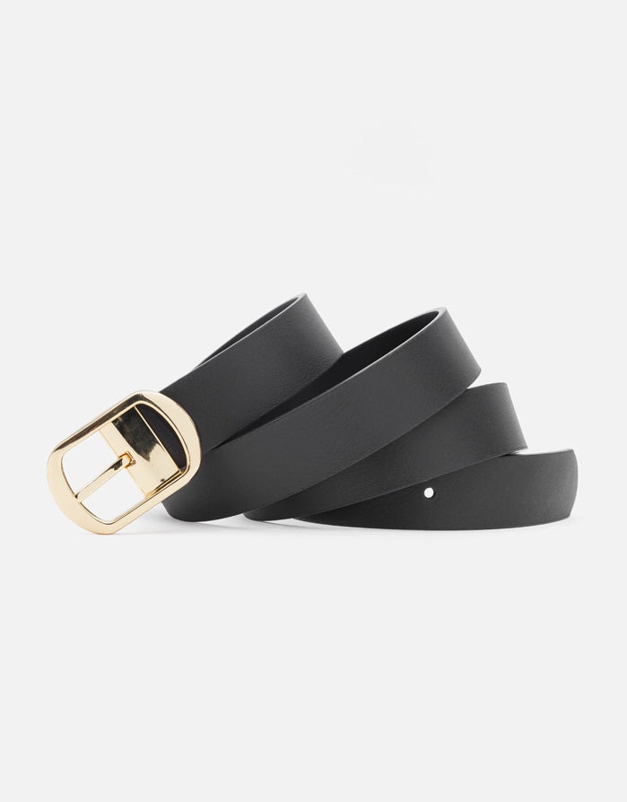 Ceinture en Cuir Noir avec Boucle Dorée - Costa