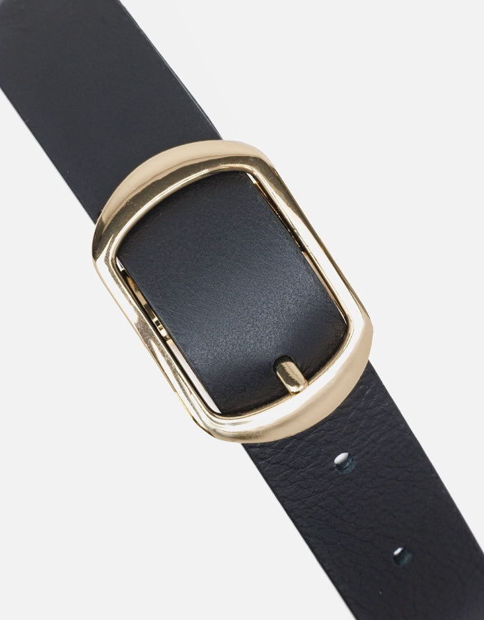 Ceinture en Cuir Noir avec Boucle Dorée - Costa