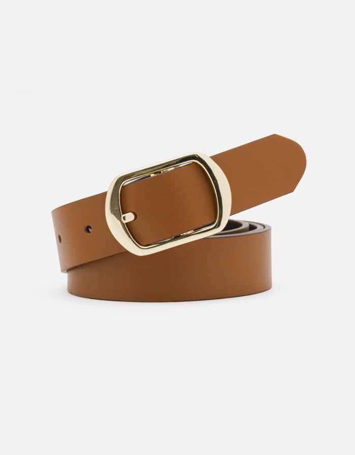 Cinturón Piel Marrón con Hebilla Dorada - Costa