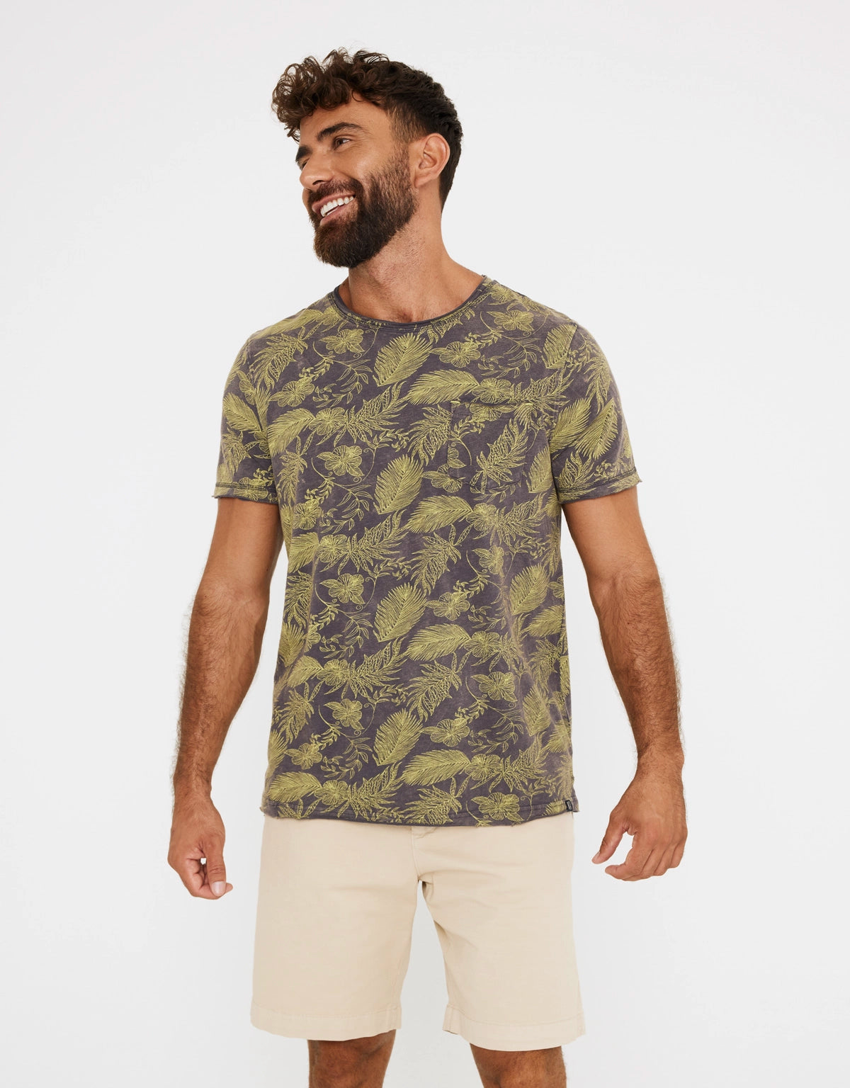 Camiseta Manga Corta Estampado Hojas - Mauicam