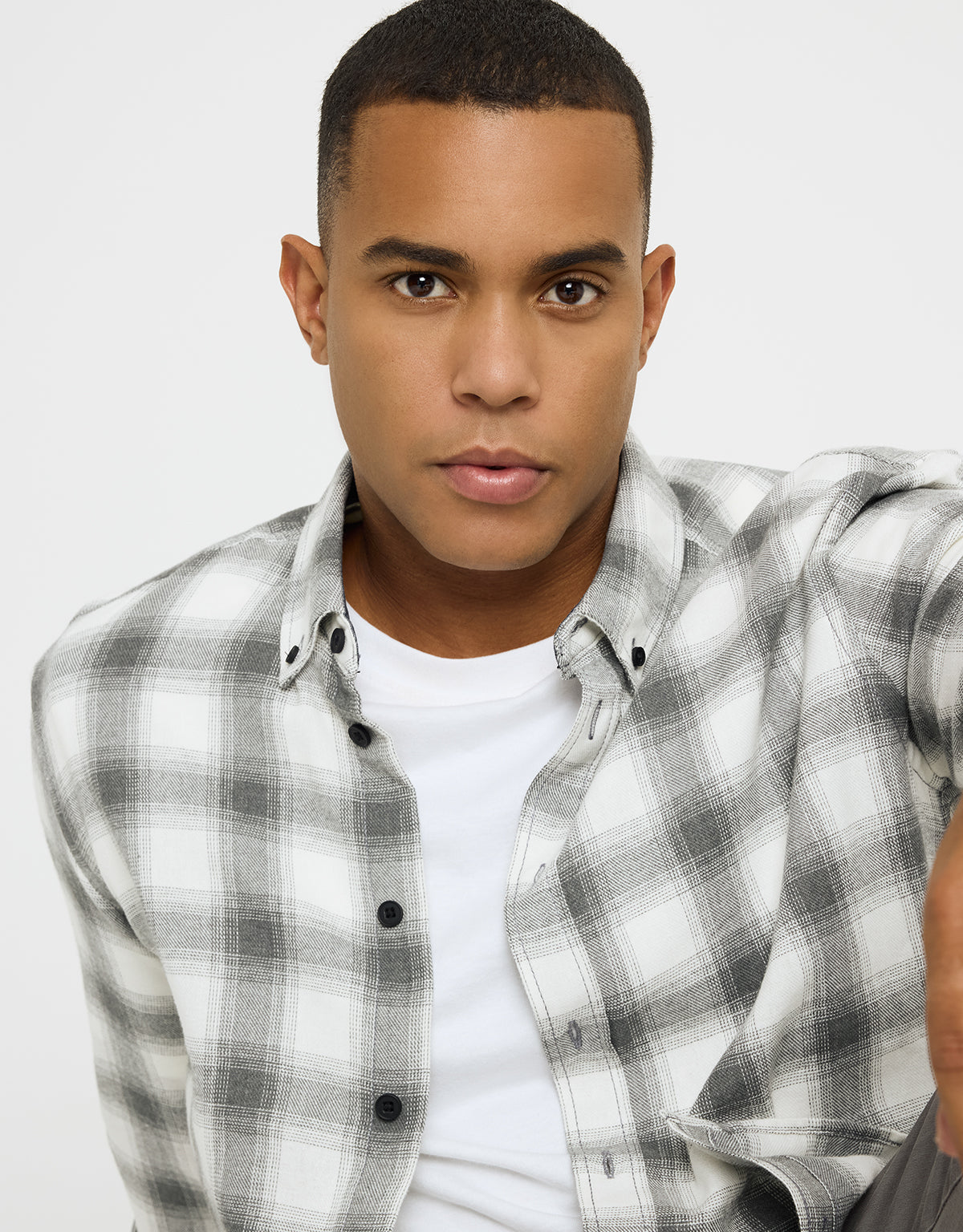 Camisa Manga Larga Cuadros Gris - Broadca