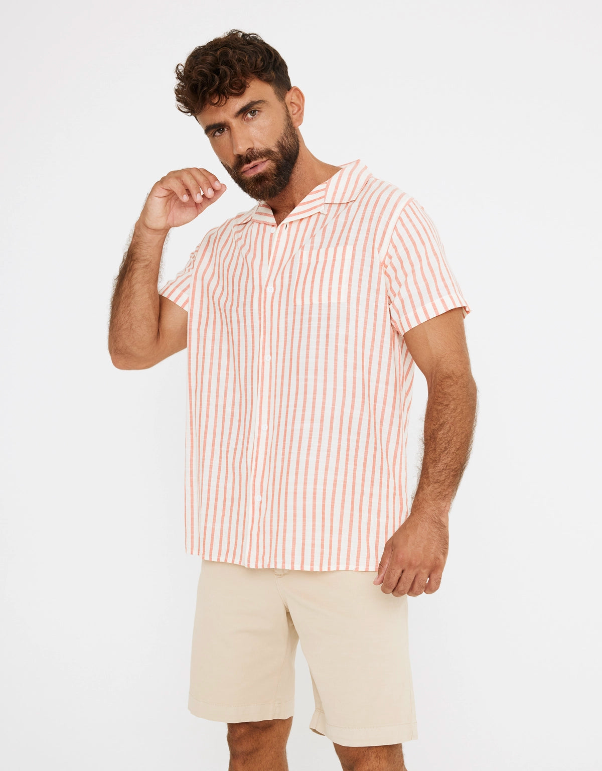 Red Short Sleeve Striped Shirt - Rayred