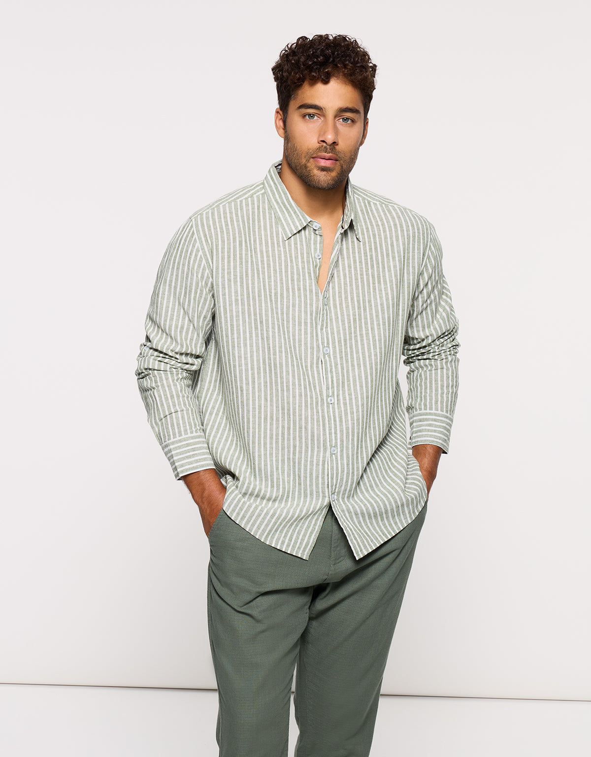 Camisa Rayas Manga Larga Verde - Ciclone