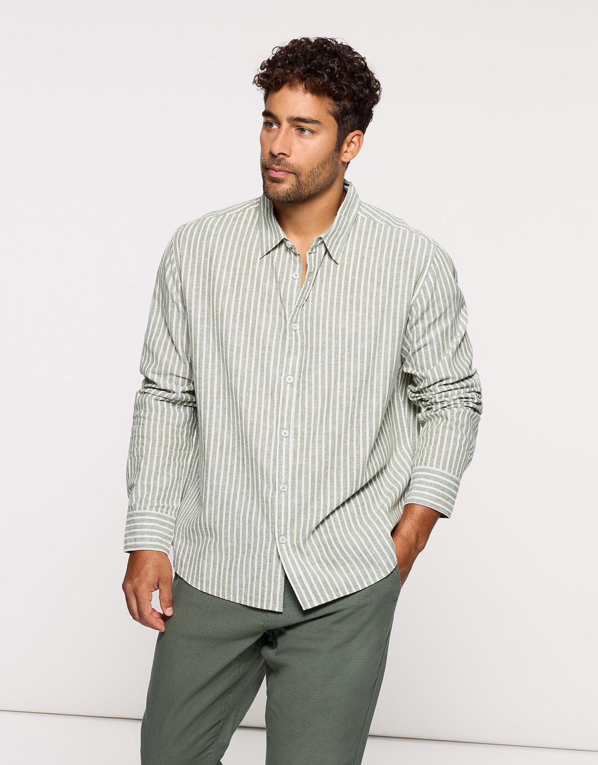 Camisa Rayas Manga Larga Verde - Ciclone 4