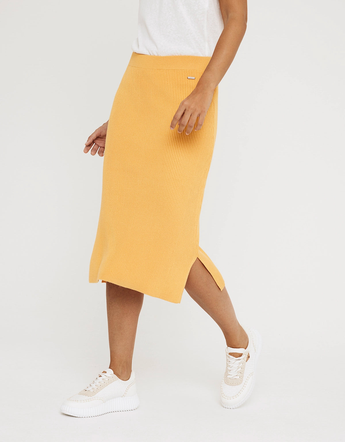 Falda Midi Botones Mostaza - Erepit