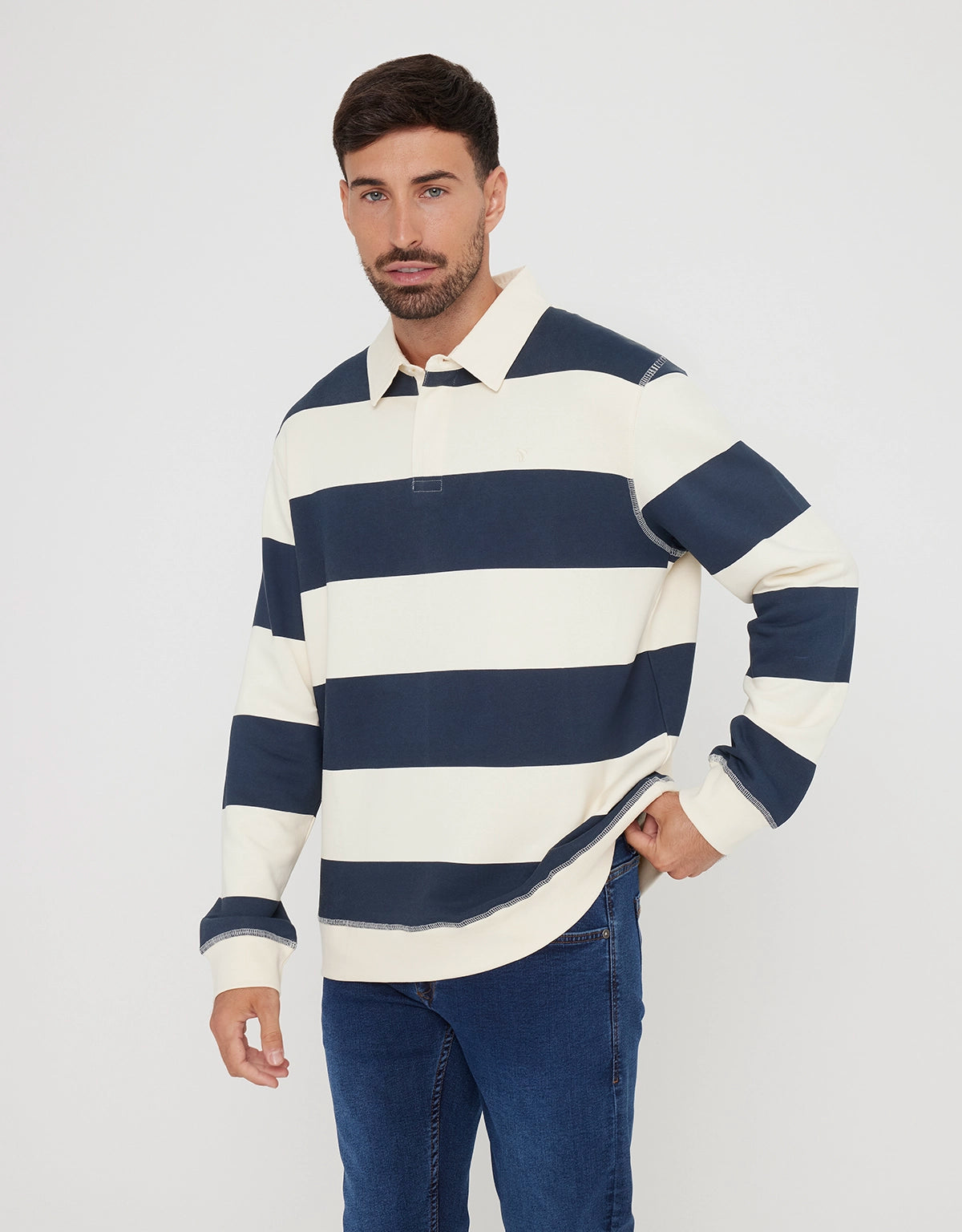 Polo Manga Larga Rayas Azul Marino - Thy