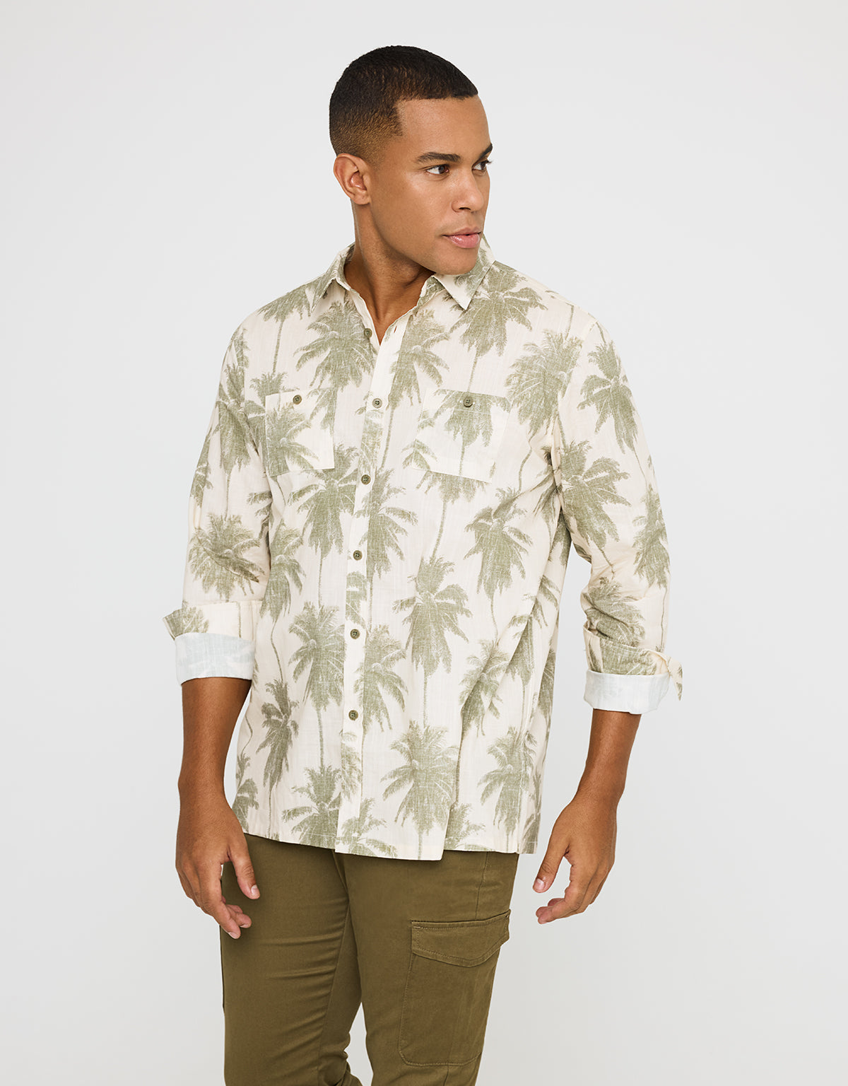 Camisa Manga Larga Estampado Tropical - Papiro