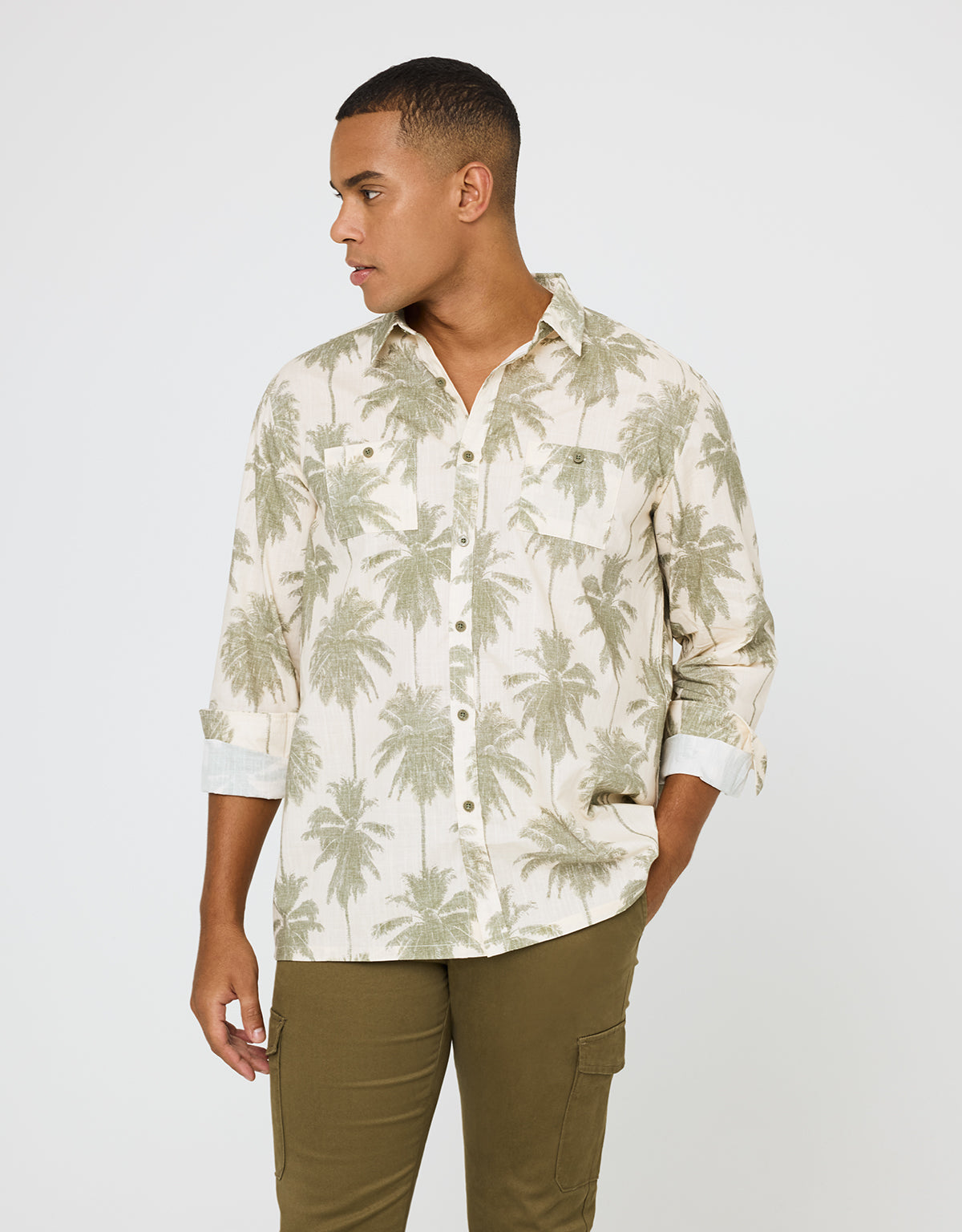 Camisa Manga Larga Estampado Tropical - Papiro