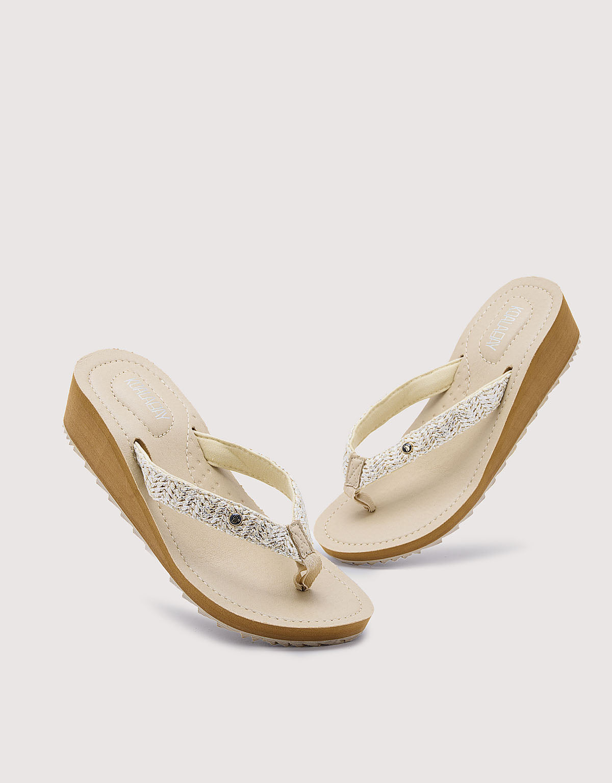 Beigefarbene Keil-Flip-Flops - Levix