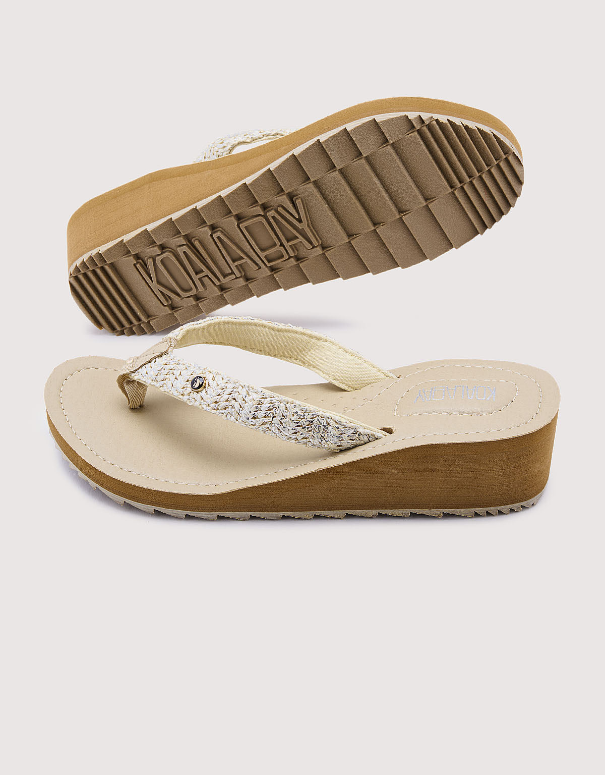 Beigefarbene Keil-Flip-Flops - Levix