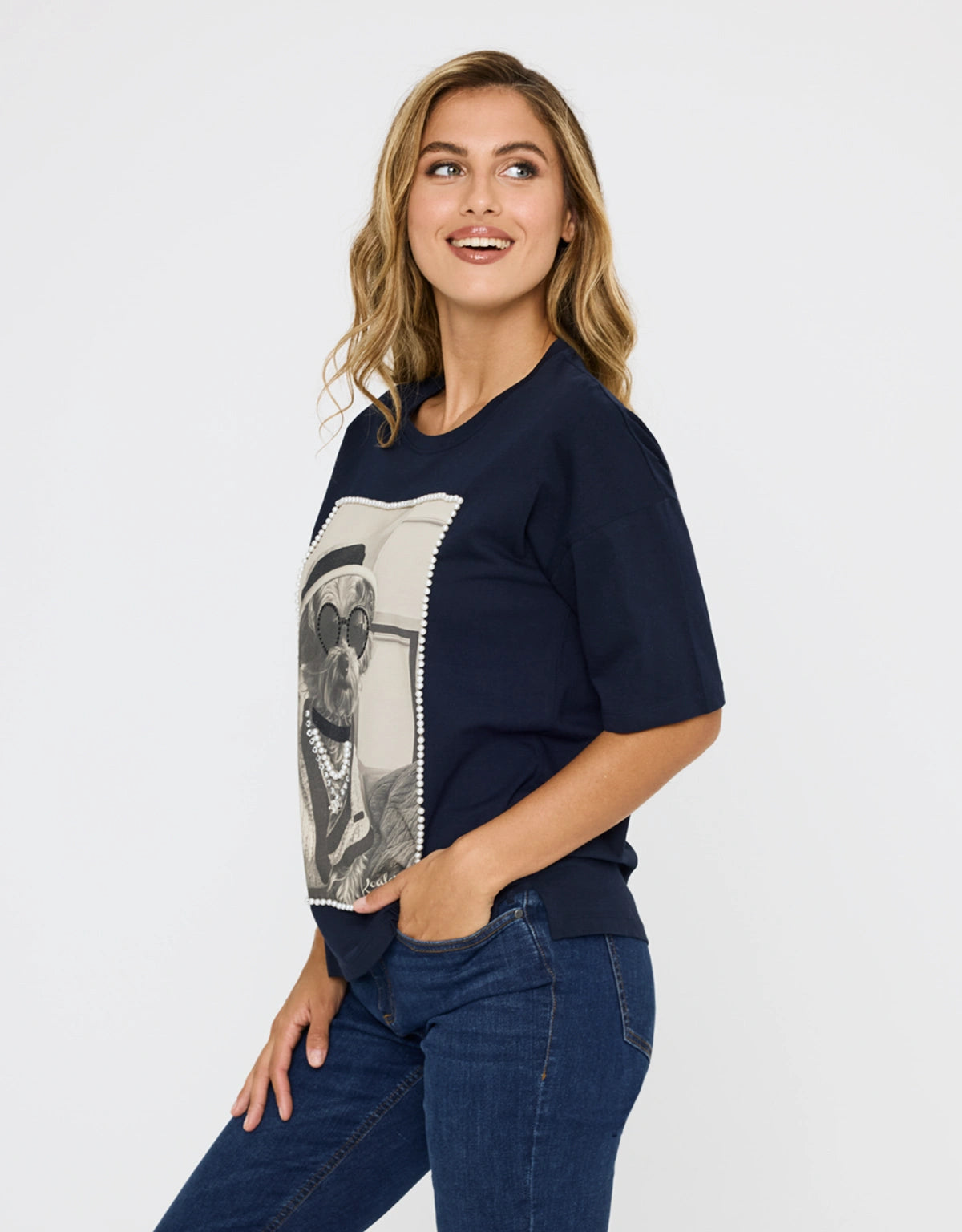 Camiseta Manga Corta Estampado Azul Marino - Pecoco