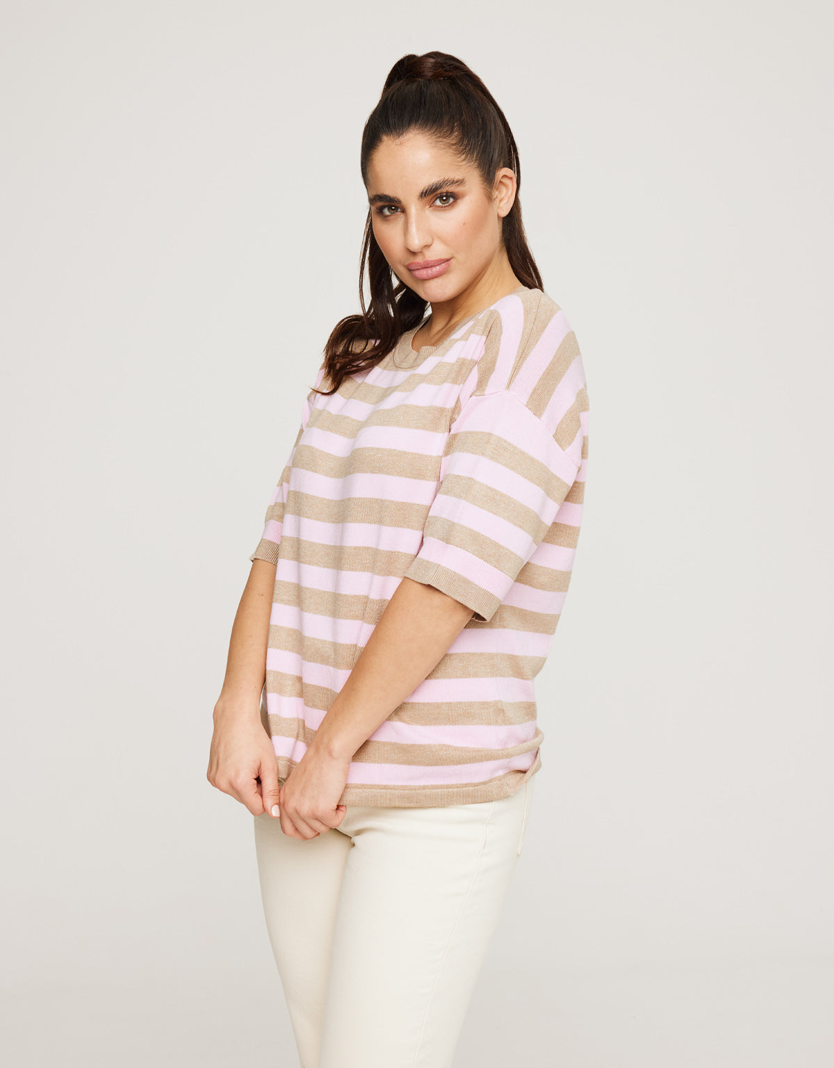 Jersey Manga Corta Rosa Rayas - Krekla