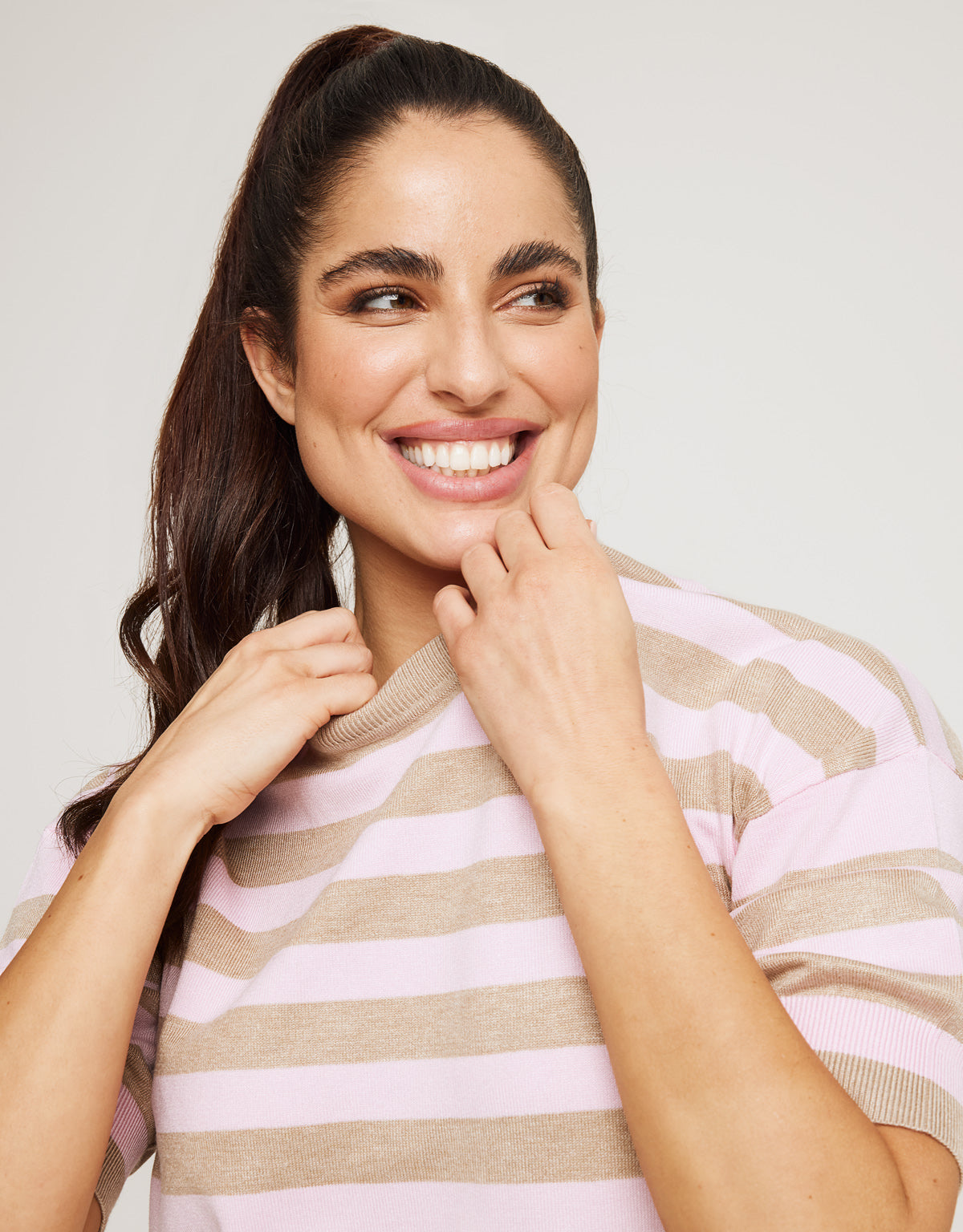 Jersey Manga Corta Rosa Rayas - Krekla