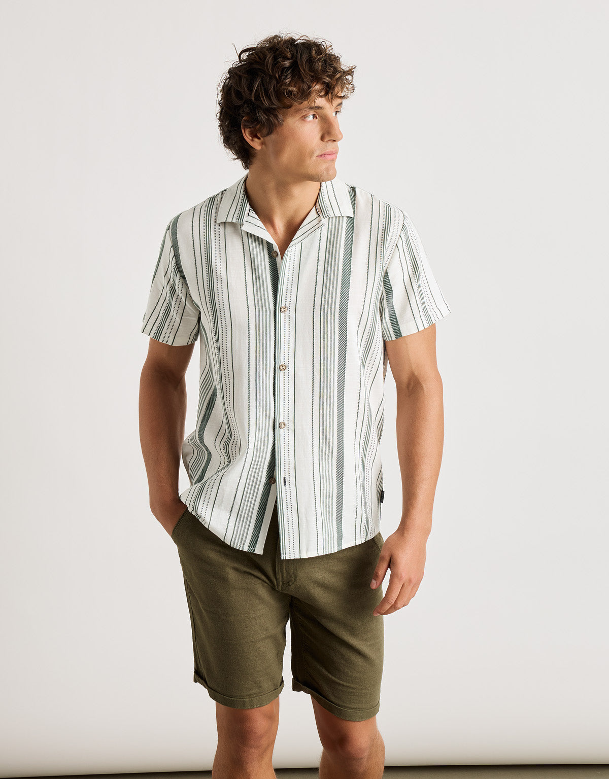 Camisa Manga Corta Verde Algodón - Linen