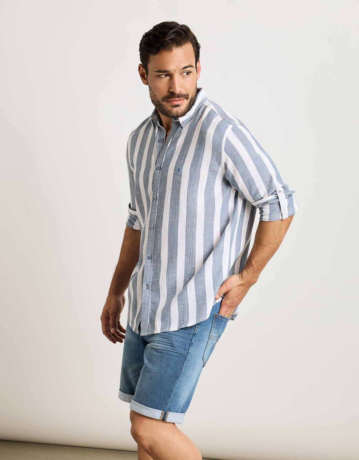 Camisa Rayas Manga Larga Azul - Parasol 3