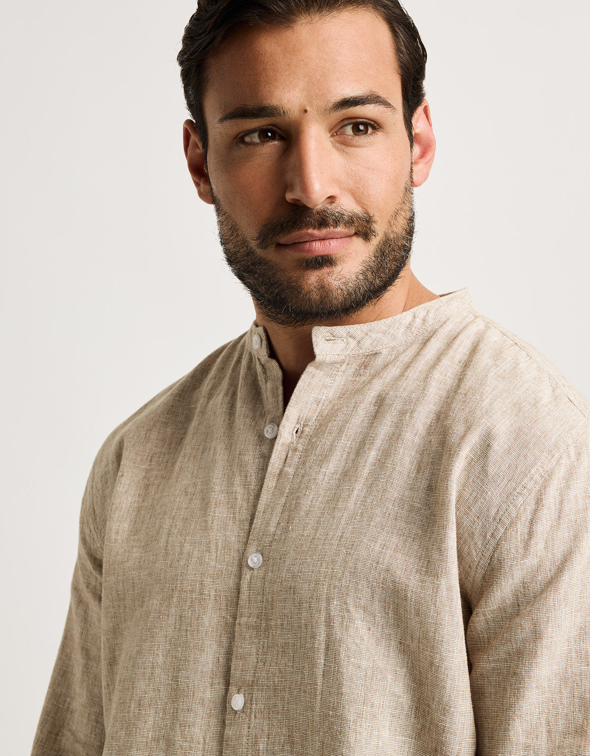 Camisa Manga Larga Beige Lino - Dare 2