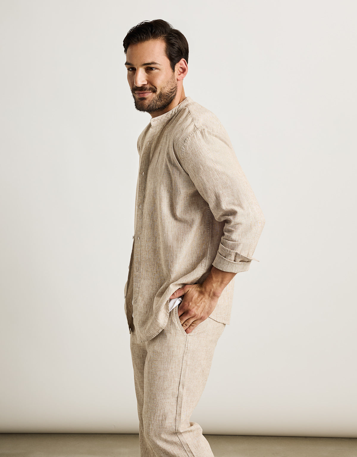 Camisa Manga Larga Beige Lino - Dare 4