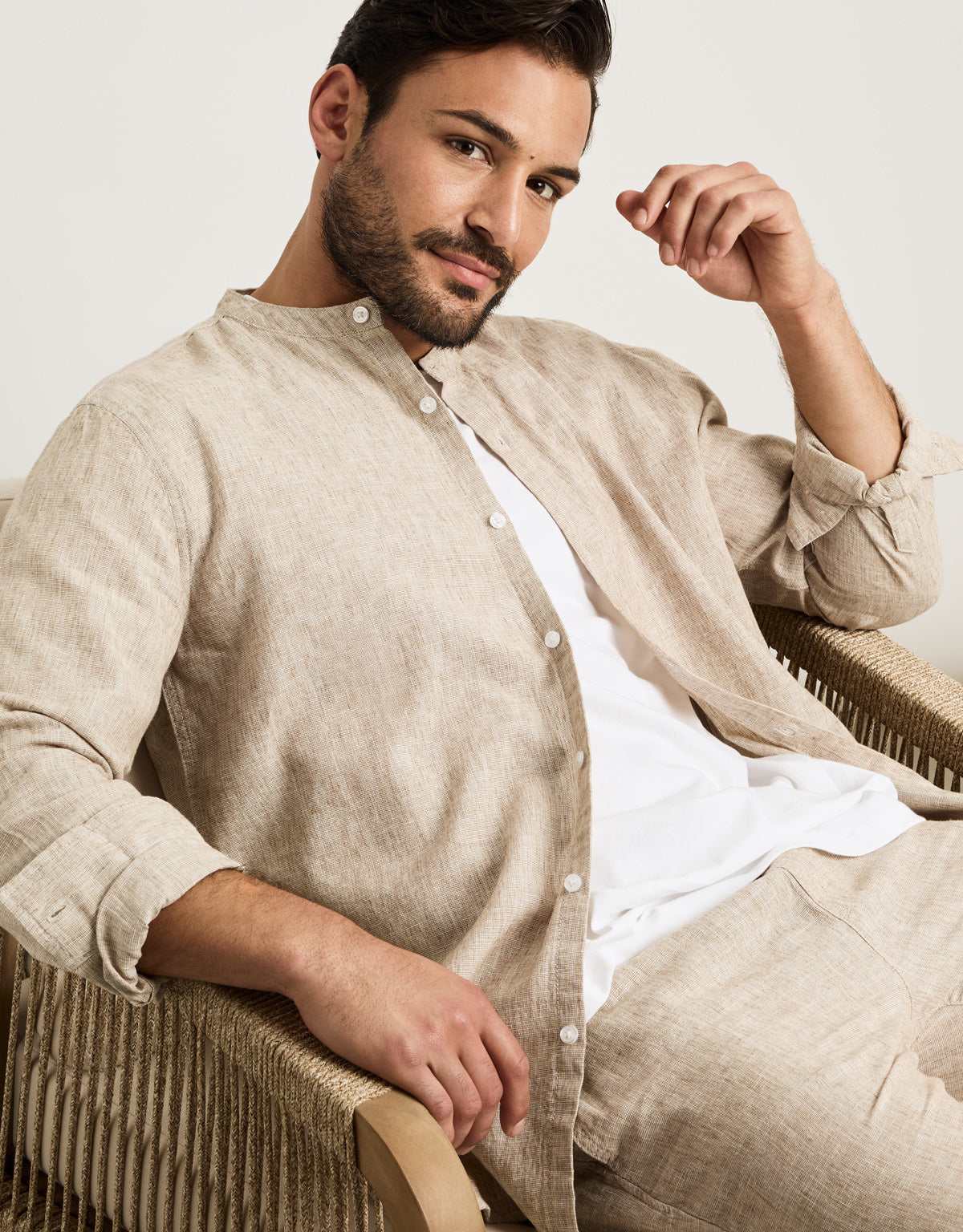 Camisa Manga Larga Beige Lino - Dare 7