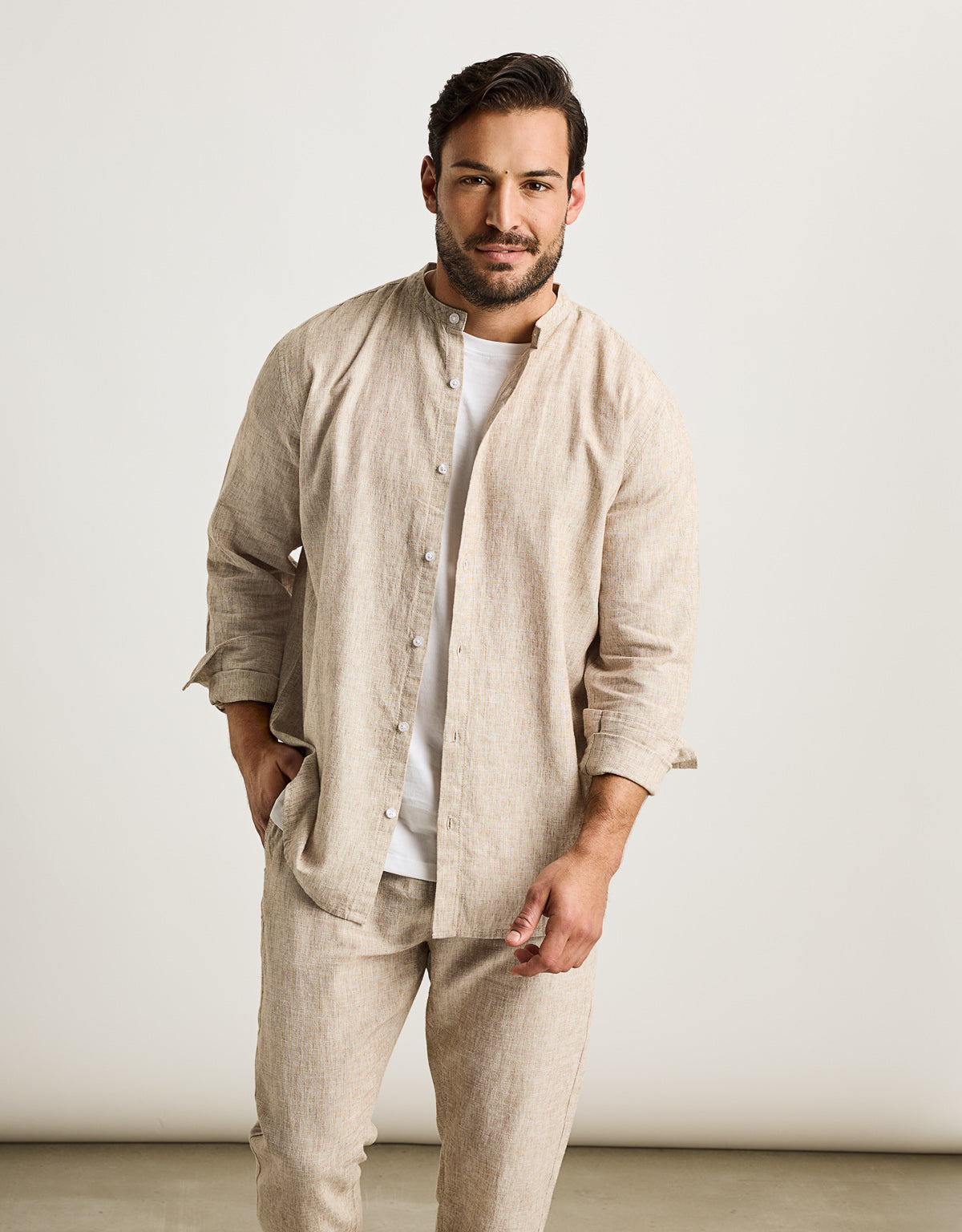 Camisa Manga Larga Beige Lino - Dare