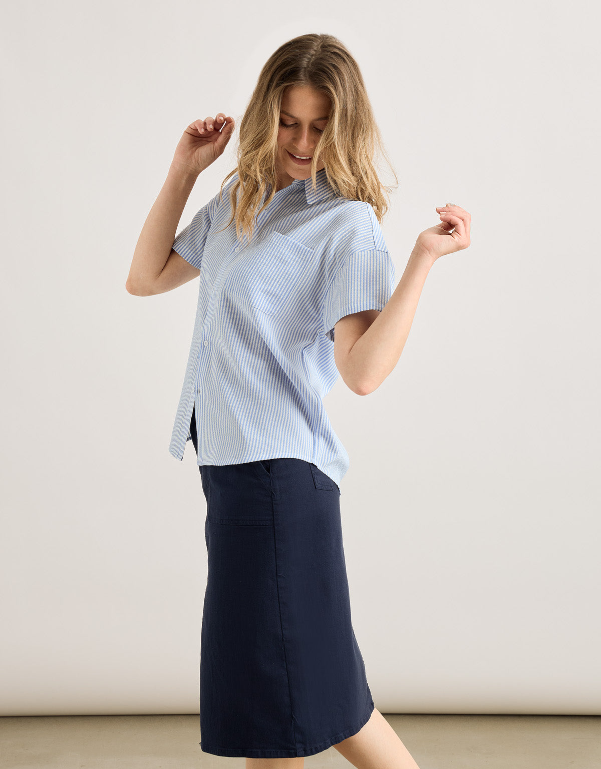 Camisa Manga Corta Rayas Azul - Suquisa 3