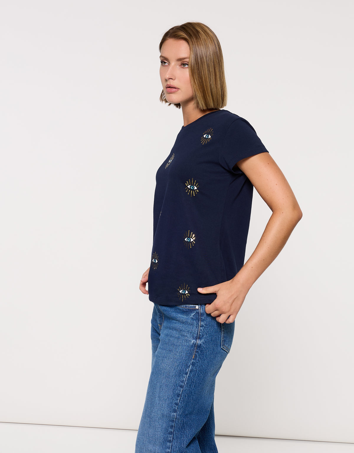 Camiseta Manga Corta Azul Marino - Olhosa