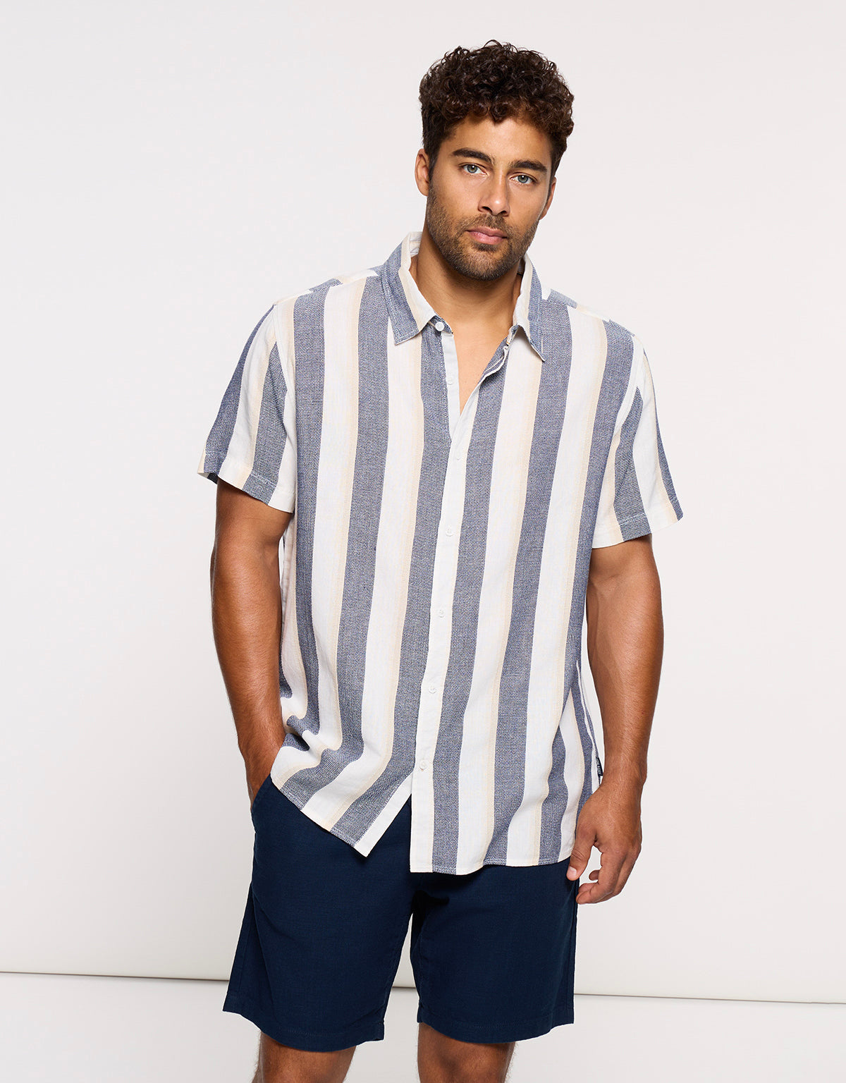 Camisa Manga Corta Rayas Azul - Hana