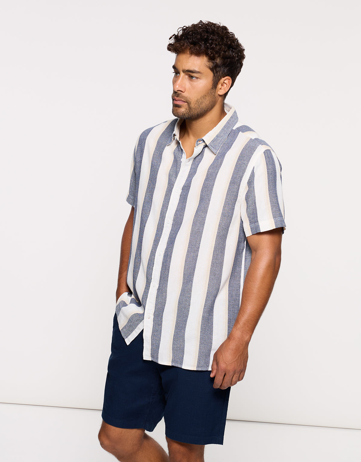 Camisa Manga Corta Rayas Azul - Hana 2