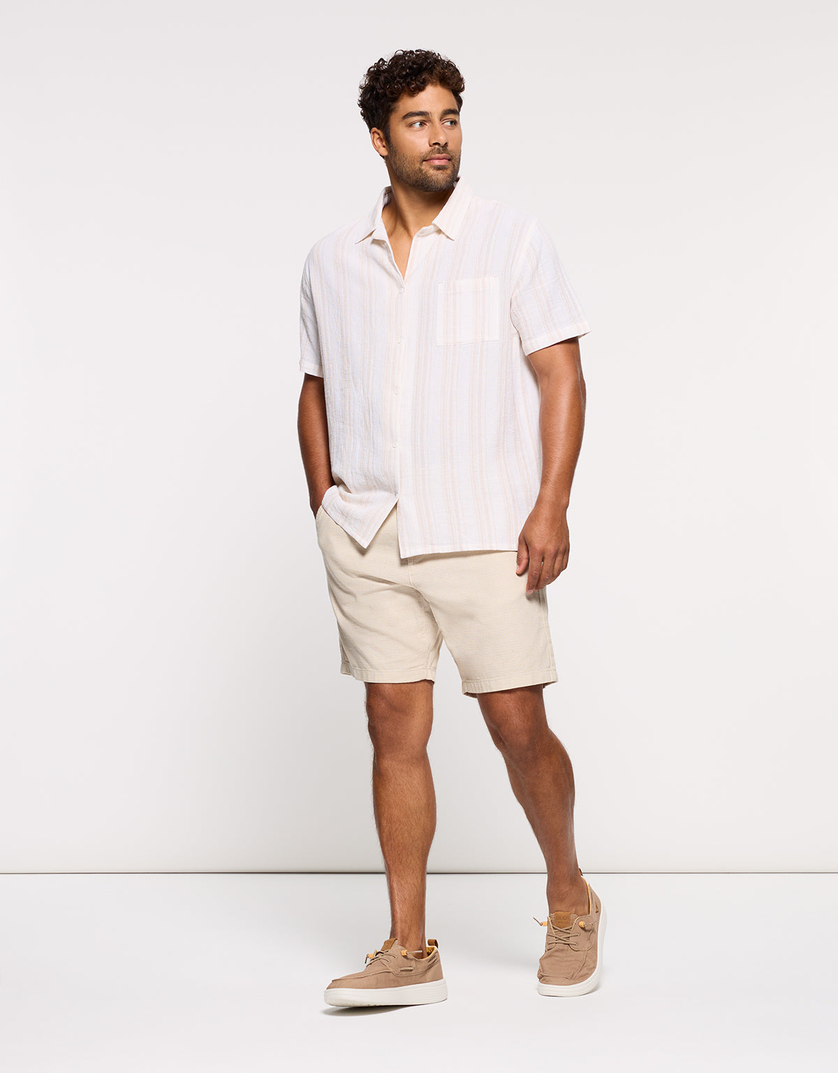 Camisa Manga Corta Beige - Brisban 5